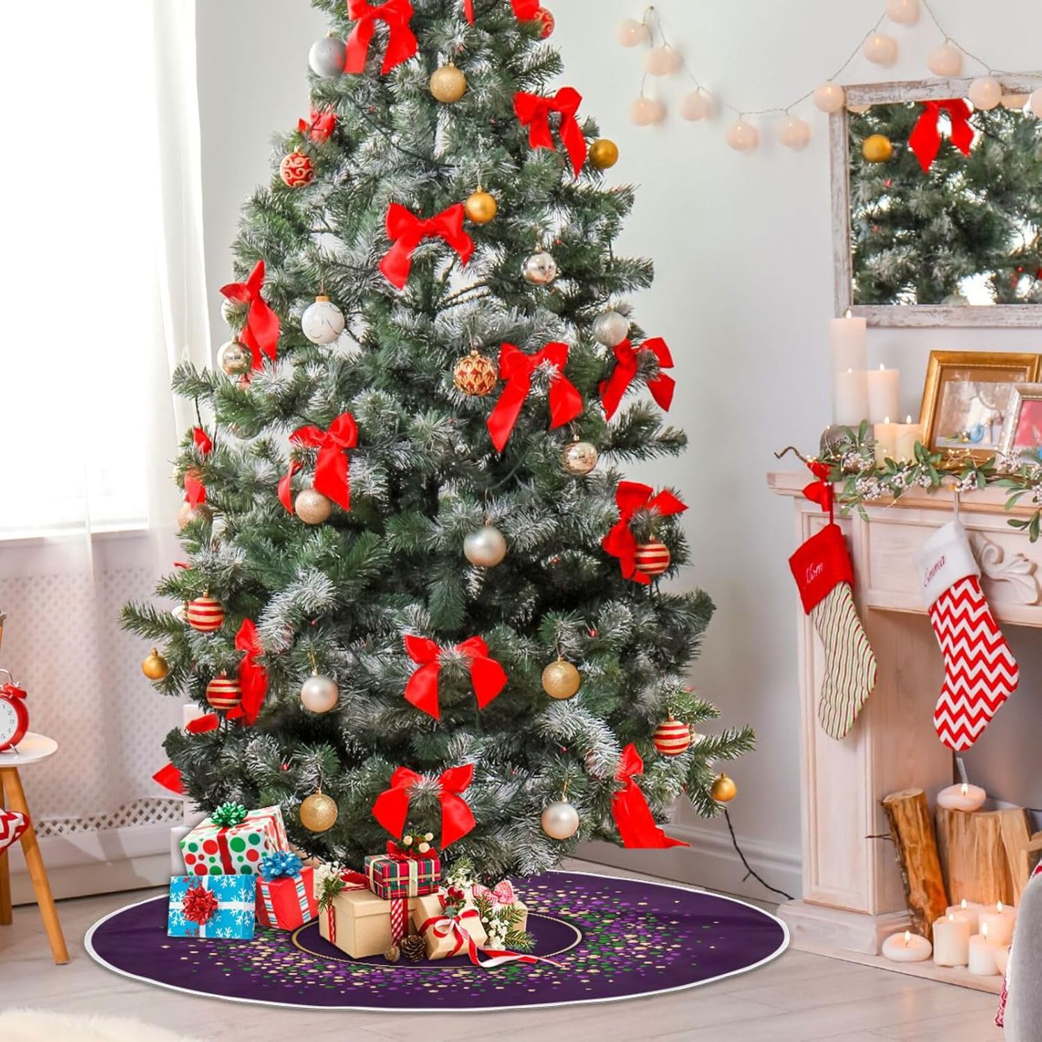Falda de árbol de Navidad de Mardi Gras para carnaval, falda suave para árbol de Navidad, decoración de árbol de Navidad de otoño de 47.2 pulgadas