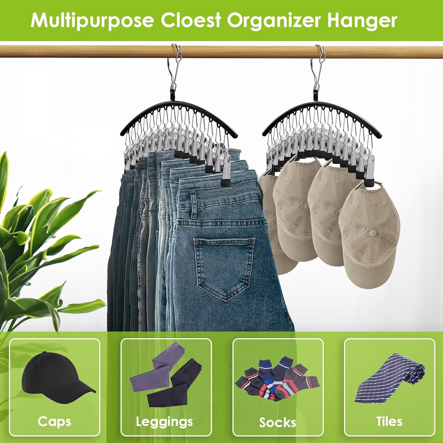 Organizador de leggings para armario, perchas de metal para pantalones con revestimiento de goma con clips para sujetar leggings, jeans, faldas,