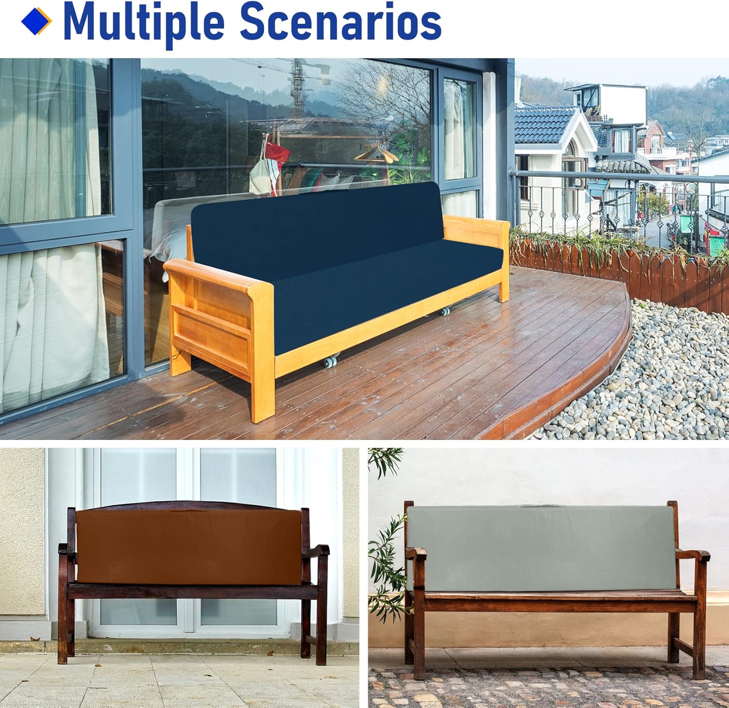 ROFIELTY Cojines de banco para exteriores. Cojines de asiento de 42 x 16 pulgadas, cojín de asiento y respaldo de doble propósito, cojines de sofá