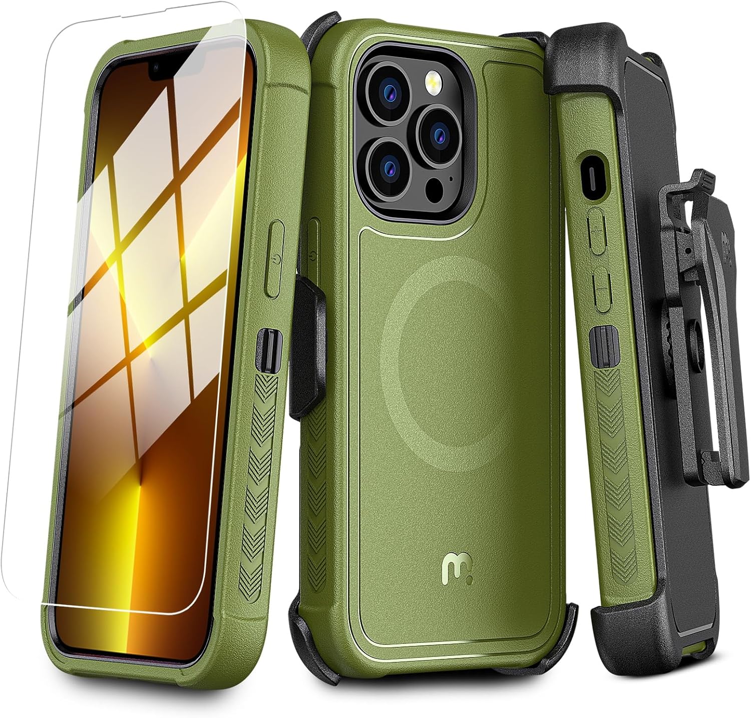 MYBAT PRO Maverick Series – Funda para iPhone 13 Pro con funda de clip para cinturón, con protector de pantalla, anticaídas, a prueba de golpes, con