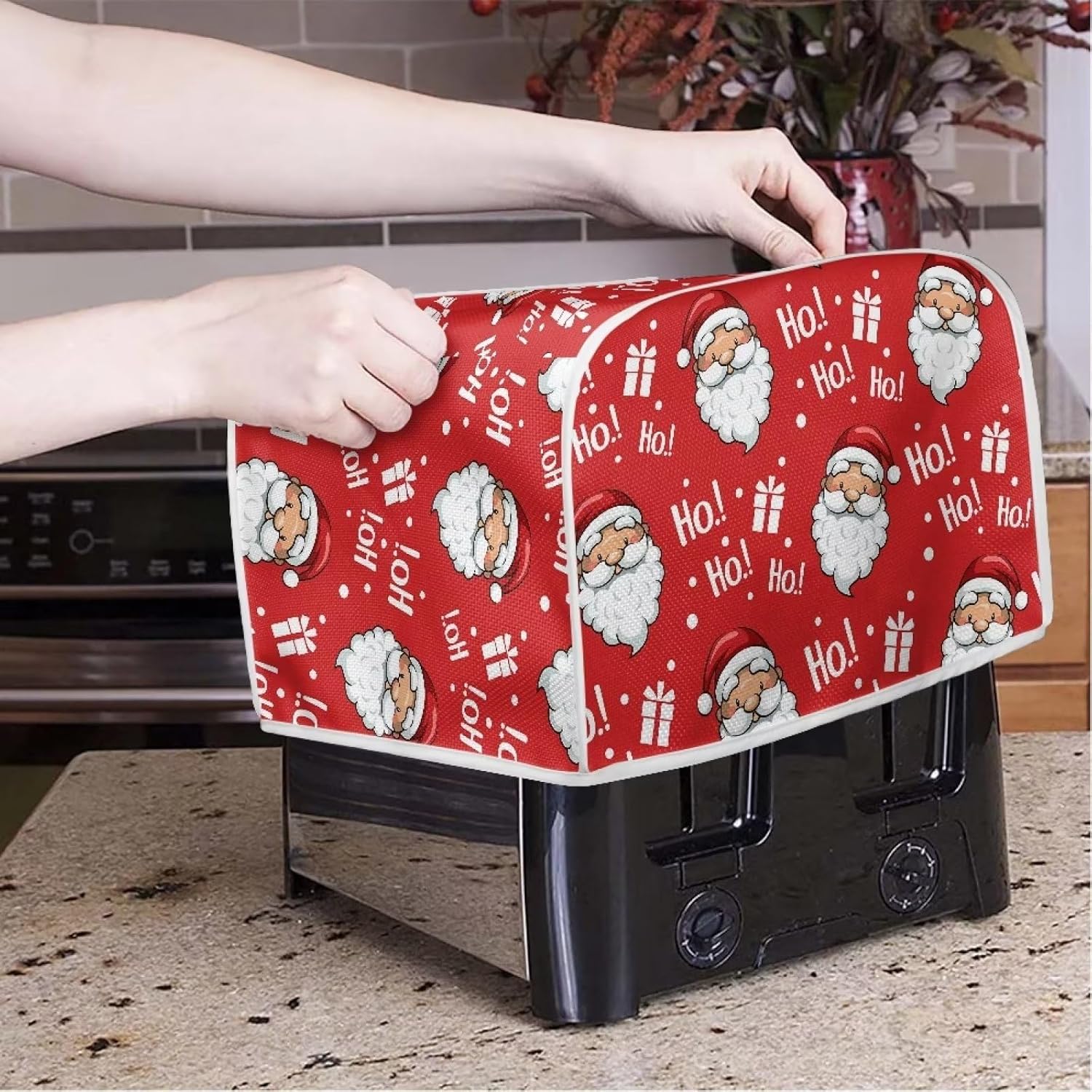 Cubierta acolchada para tostadora de Papá Noel de Navidad, cubierta acolchada para tostadora de 4 rebanadas, cubierta para electrodomésticos