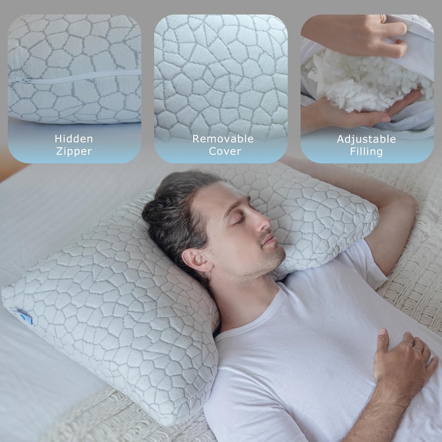 Pharmedoc Almohadas de espuma viscoelástica – Almohada para dormir de lado – Almohada curvada – Centro profundo – Almohada de cuello para aliviar el