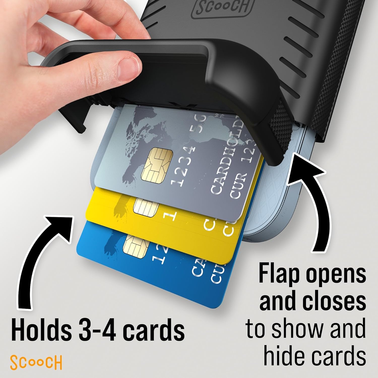Scooch Wingmate – Funda para iPhone 14 con tarjetero y ranura oculta para tarjetas y protección RFID, capacidad para hasta 4 tarjetas, protección