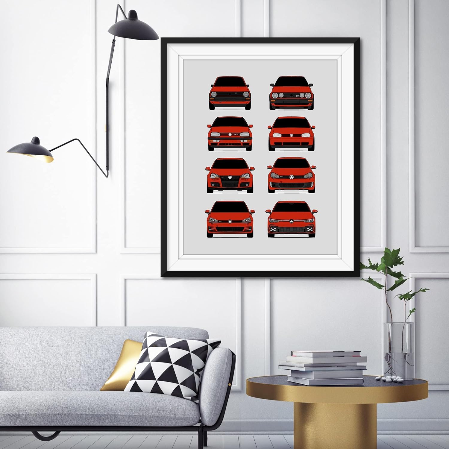 Volkswagen Golf GTI Generations Inspired Car Poster – Handmade Print of VW GTI (Car Models MK1 to MK8) – Red, 8×10″ Satin Print (Unframed) – Perfect