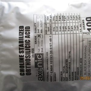 3.53 oz de ácido ortosilícico estabilizado en colina en polvo (silicio orgánico) 3.53 oz de ácido ortosilícico estabilizado en colina en polvo (silicio orgánico)