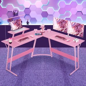 BLKMTY Escritorio en forma de L para juegos de PC, escritorio para computadora con soporte para monitor, escritorio grande para estudiar, mesa BLKMTY Escritorio en forma de L para juegos de PC, escritorio para computadora con soporte para monitor, escritorio grande para estudiar, mesa