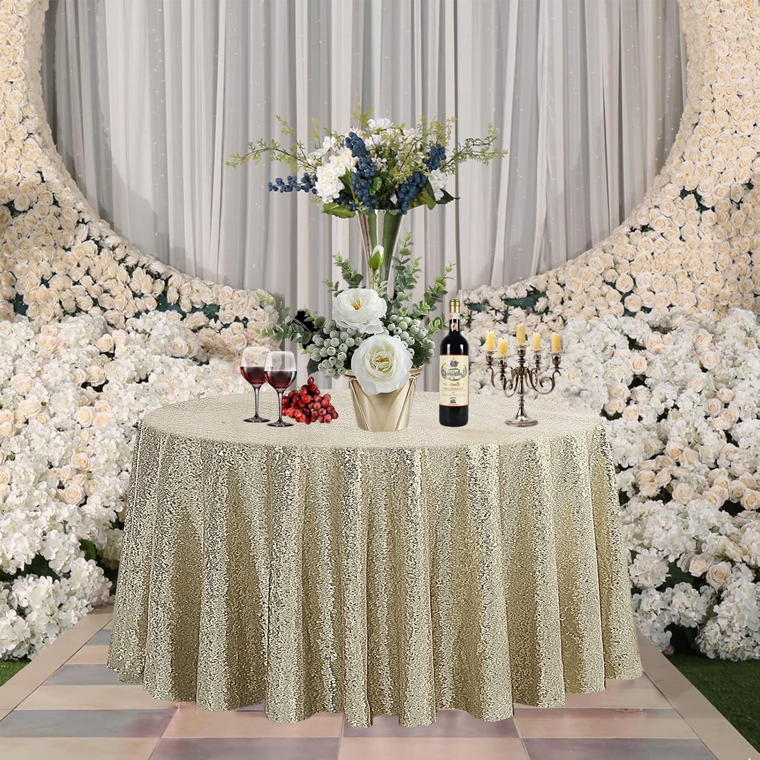Mantel redondo de lentejuelas de 90 x 90 pulgadas con purpurina para fiesta de cumpleaños, boda, mesa de baby shower, decoración de banquetes, color
