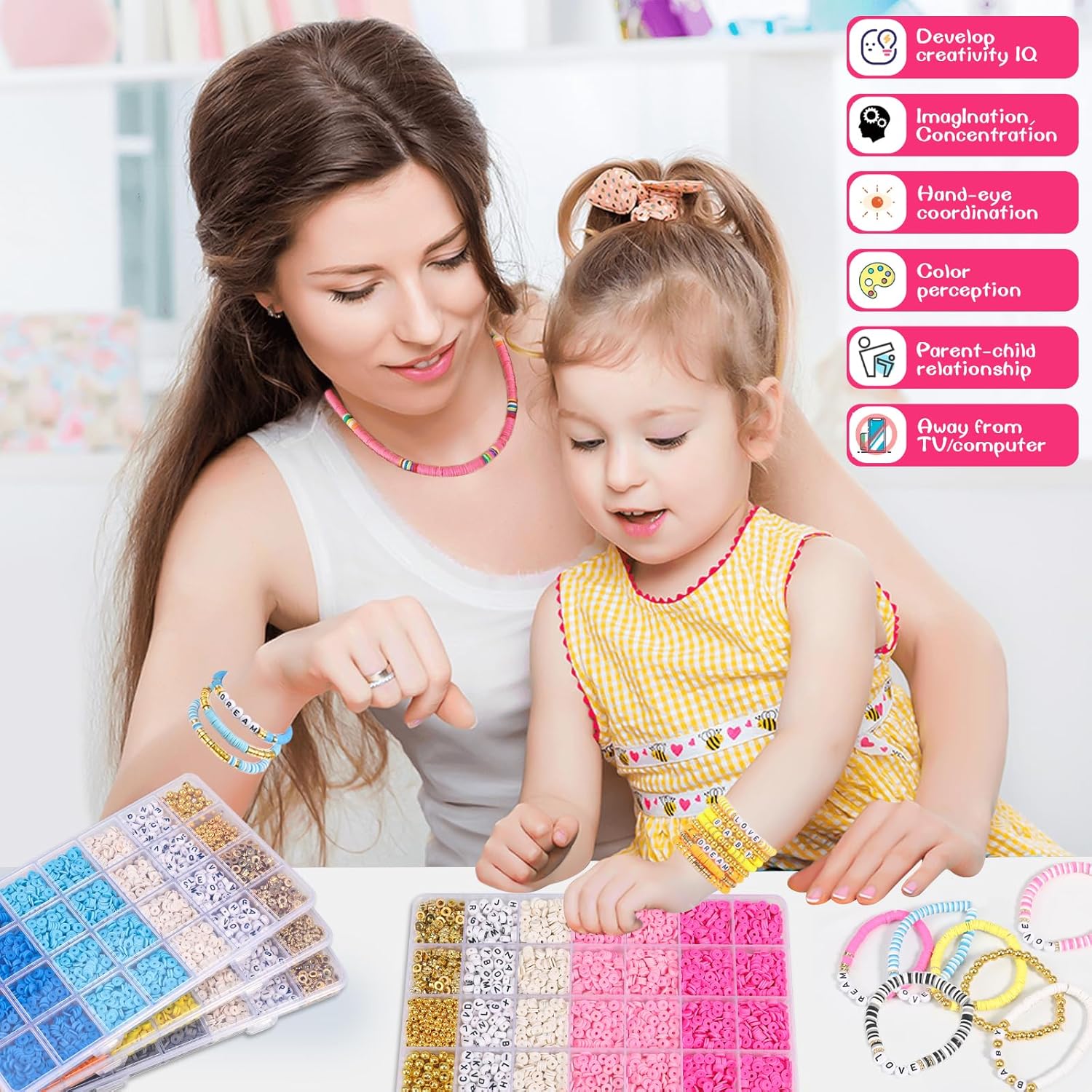 Kit de 5000 piezas para hacer pulseras de cuentas de arcilla para niñas, cuentas de arcilla de la amistad para pulseras, cuentas amarillas,