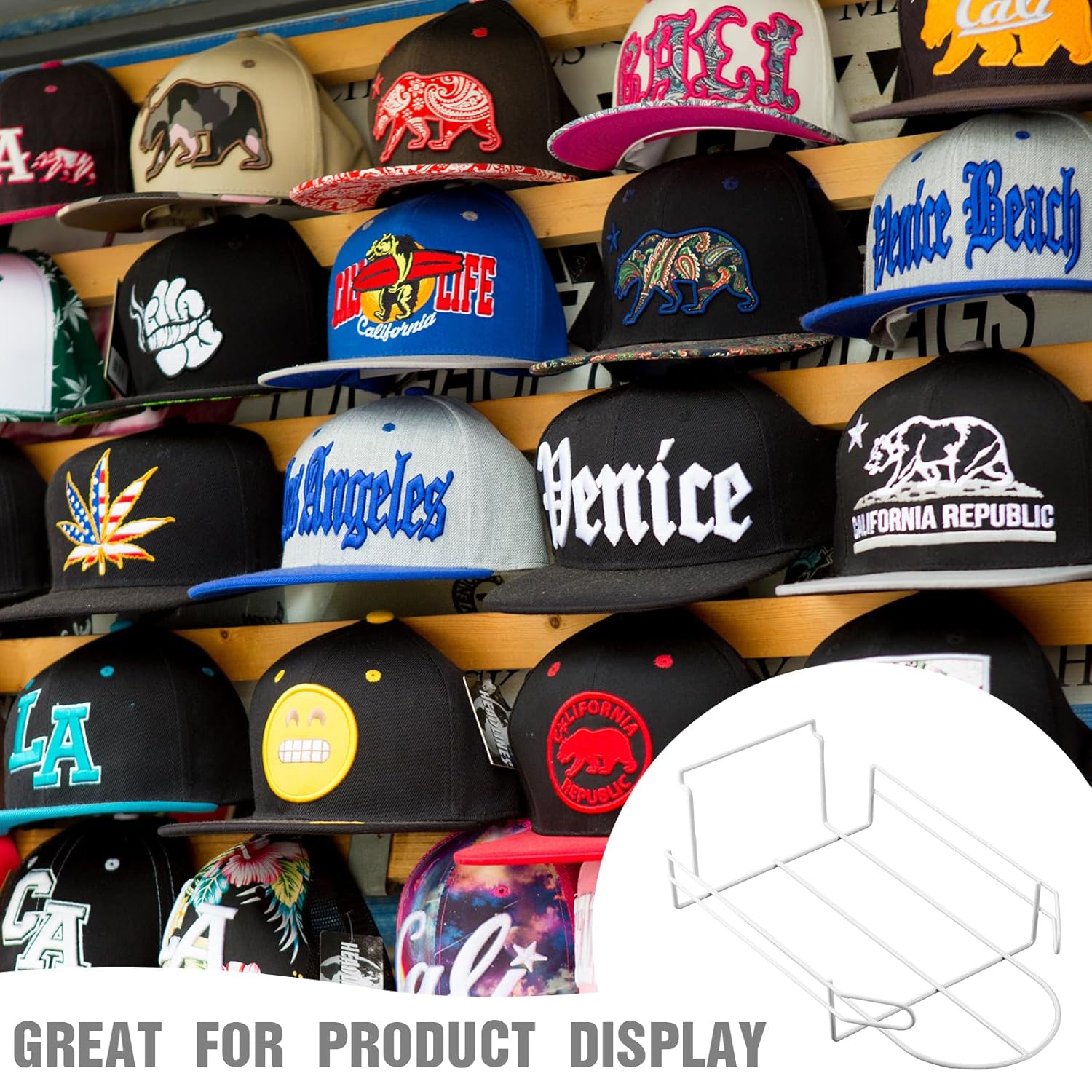 Yexiya 4 piezas de sombrero de alambre para sombreros de béisbol Slatwall estante de exhibición minorista estantes organizadores para mercancías
