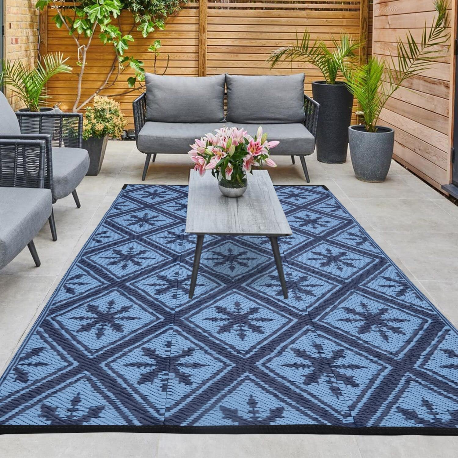 Alfombra impermeable para exteriores, 9 x 12 pies, portátil, ligera, de plástico, para patio, campamento
