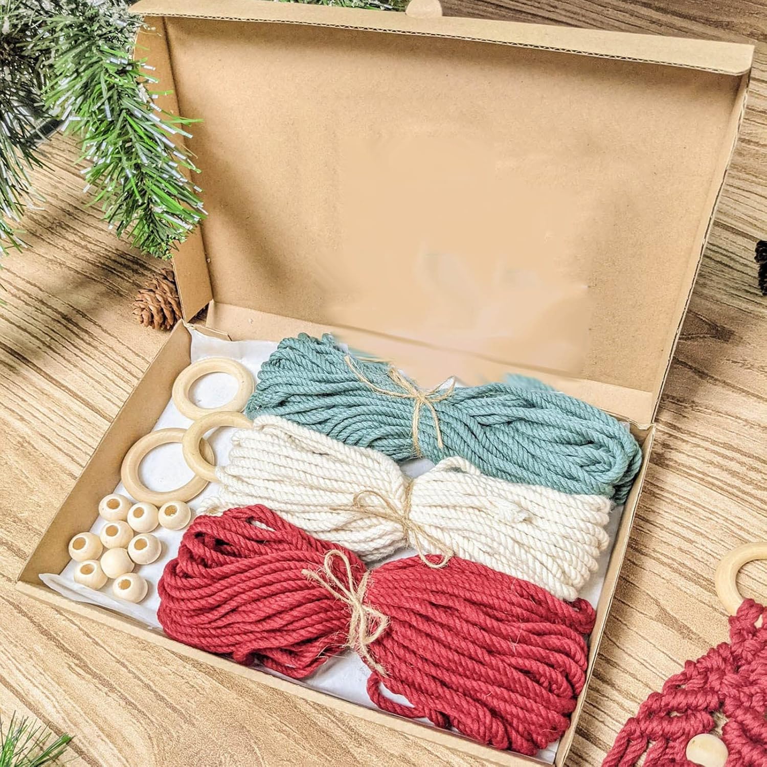 Kit de bricolaje para árbol de Navidad, juego de árbol de Navidad tejido de cuerda de algodón hecho a mano, árbol tejido de macramé de Navidad, kit