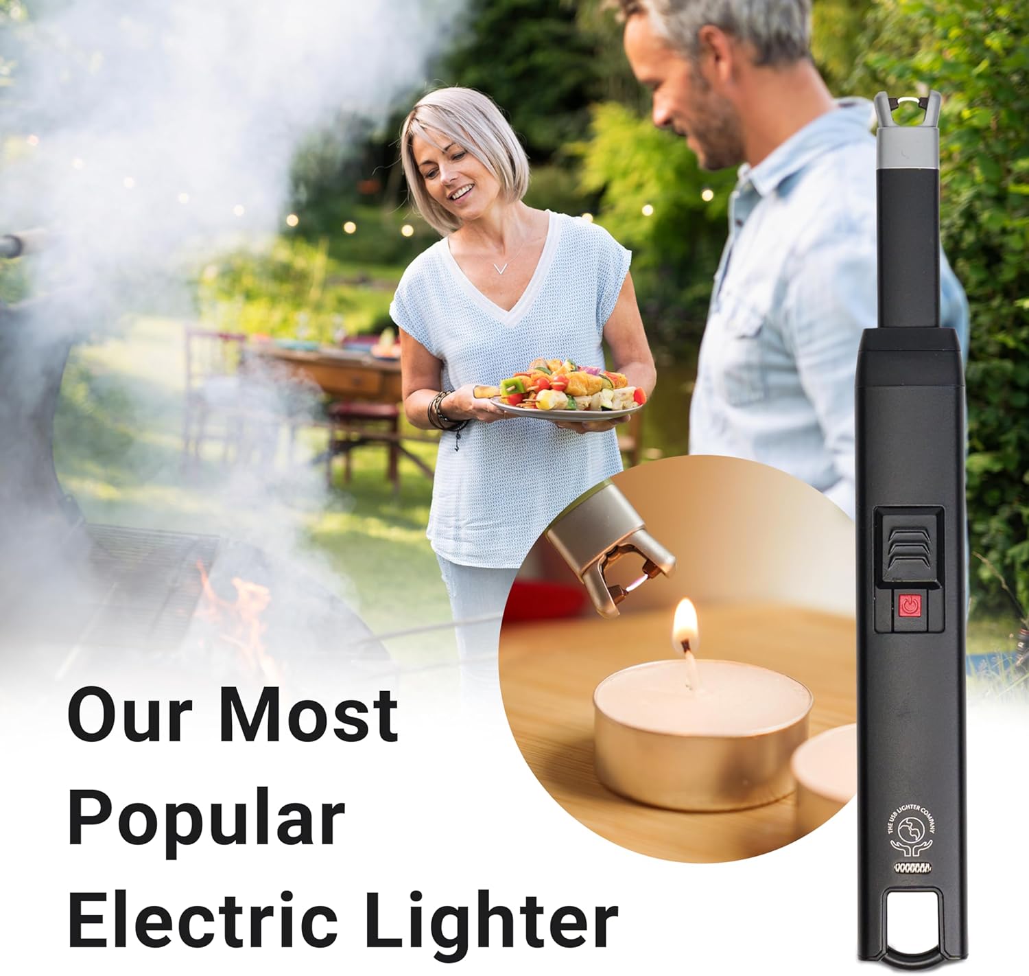 The USB Lighter Company Encendedor eléctrico de velas, recargable, sin llama y resistente al viento, para velas, parrilla, chimenea y estufa,