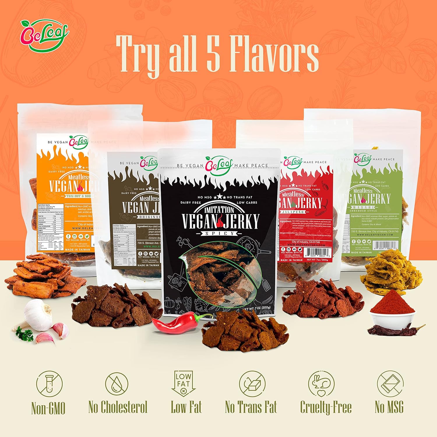 BELEAF Original Vegan Jerky  Cecina a base de plantas similar a la carne ahumada, delicioso sustituto de carne, bajo en carbohidratos, sin OMG, sin
