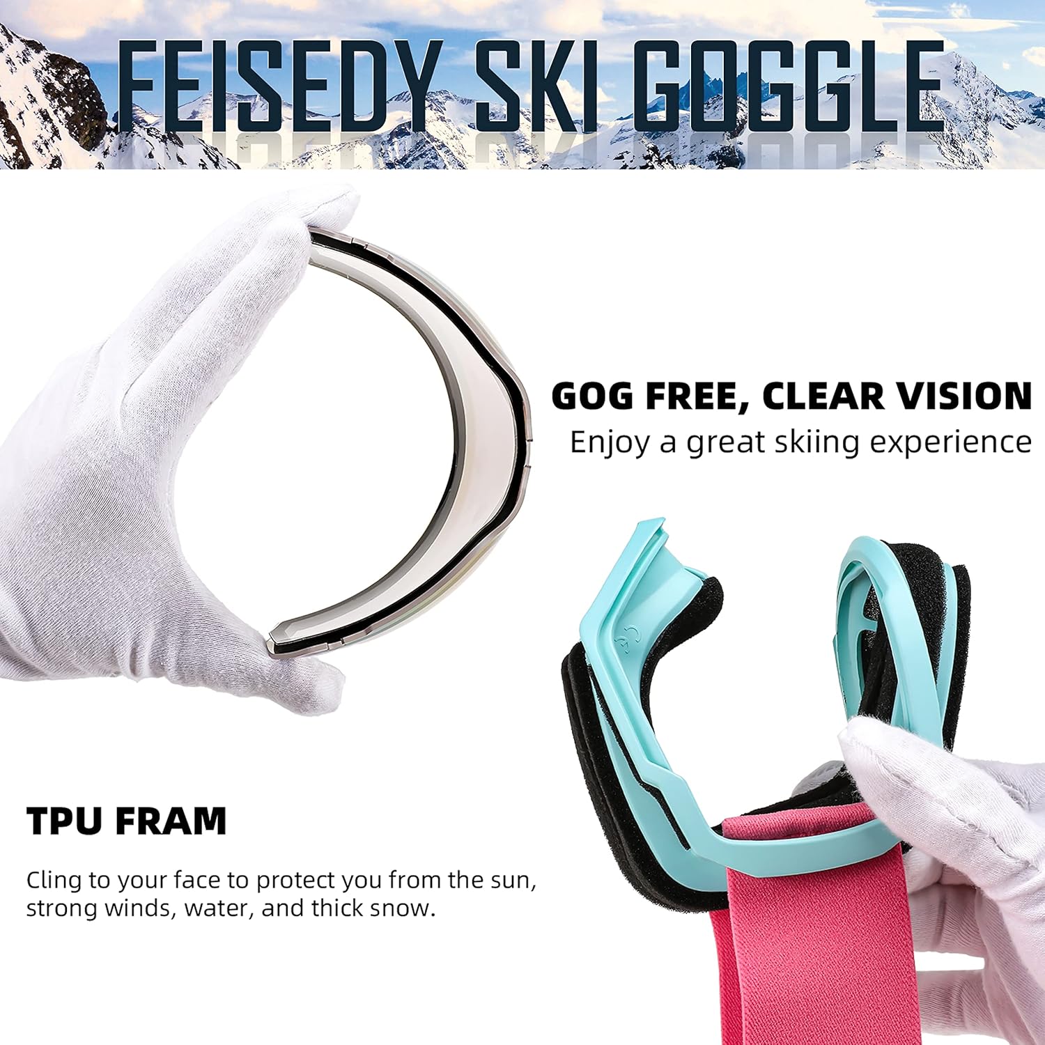 FEISEDY Gafas OTG  Gafas de motocicletaesquímoto de nieve para hombres, mujeres y jóvenes  100% protección UV B2960