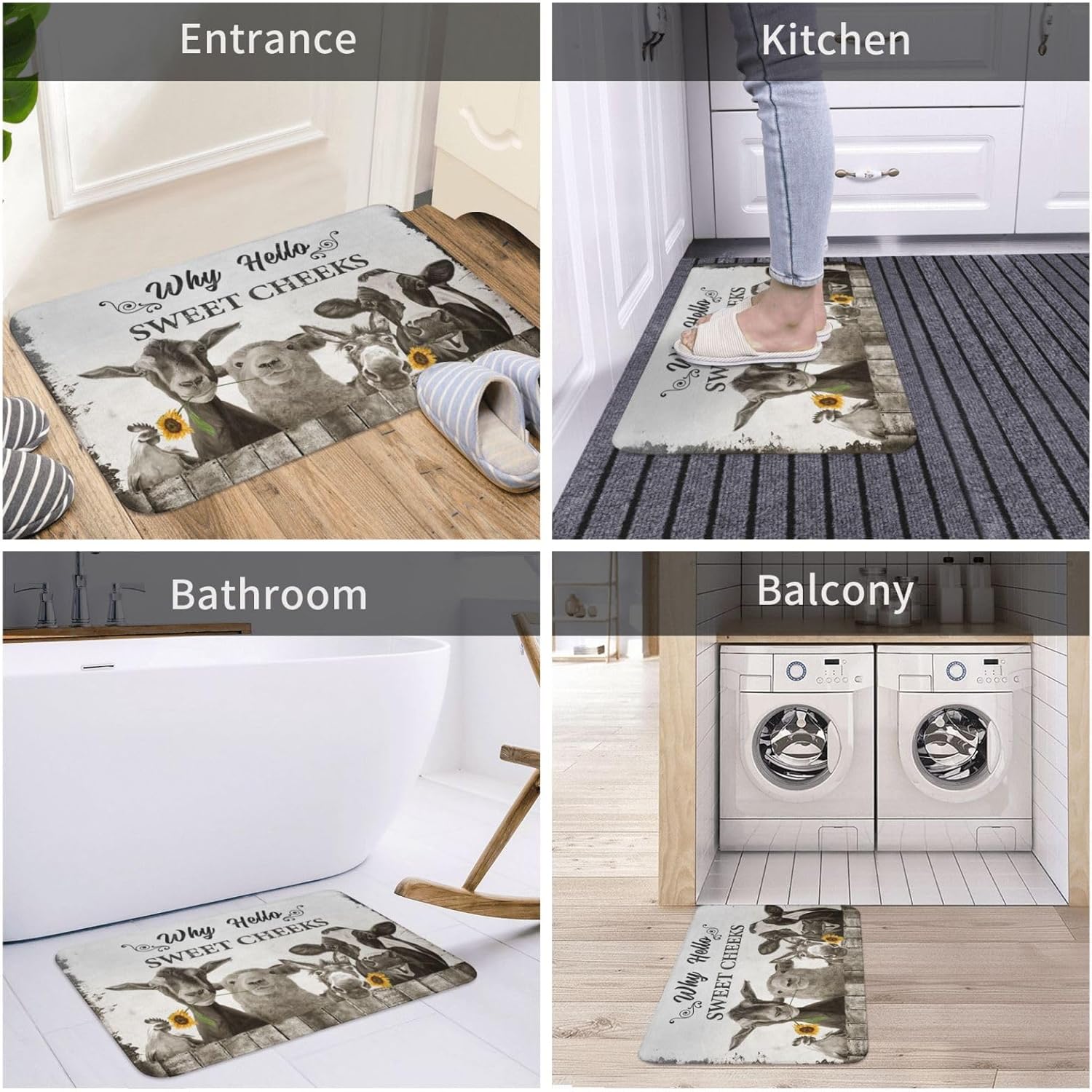 Tapete de baño de granja de vaca de granja, antideslizante, de secado rápido, lavable, divertido tapete de ducha de animales para baño, cocina,