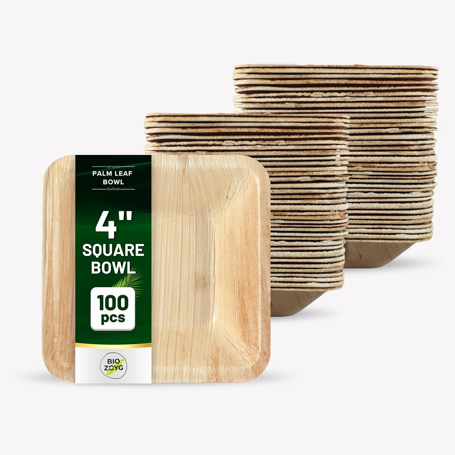 BIOZOYG Tazones cuadrados de 4 pulgadas, 100 unidades, 4 onzas, cuencos desechables para fiestas, como cuencos de bambú, cuencos de hoja de palma