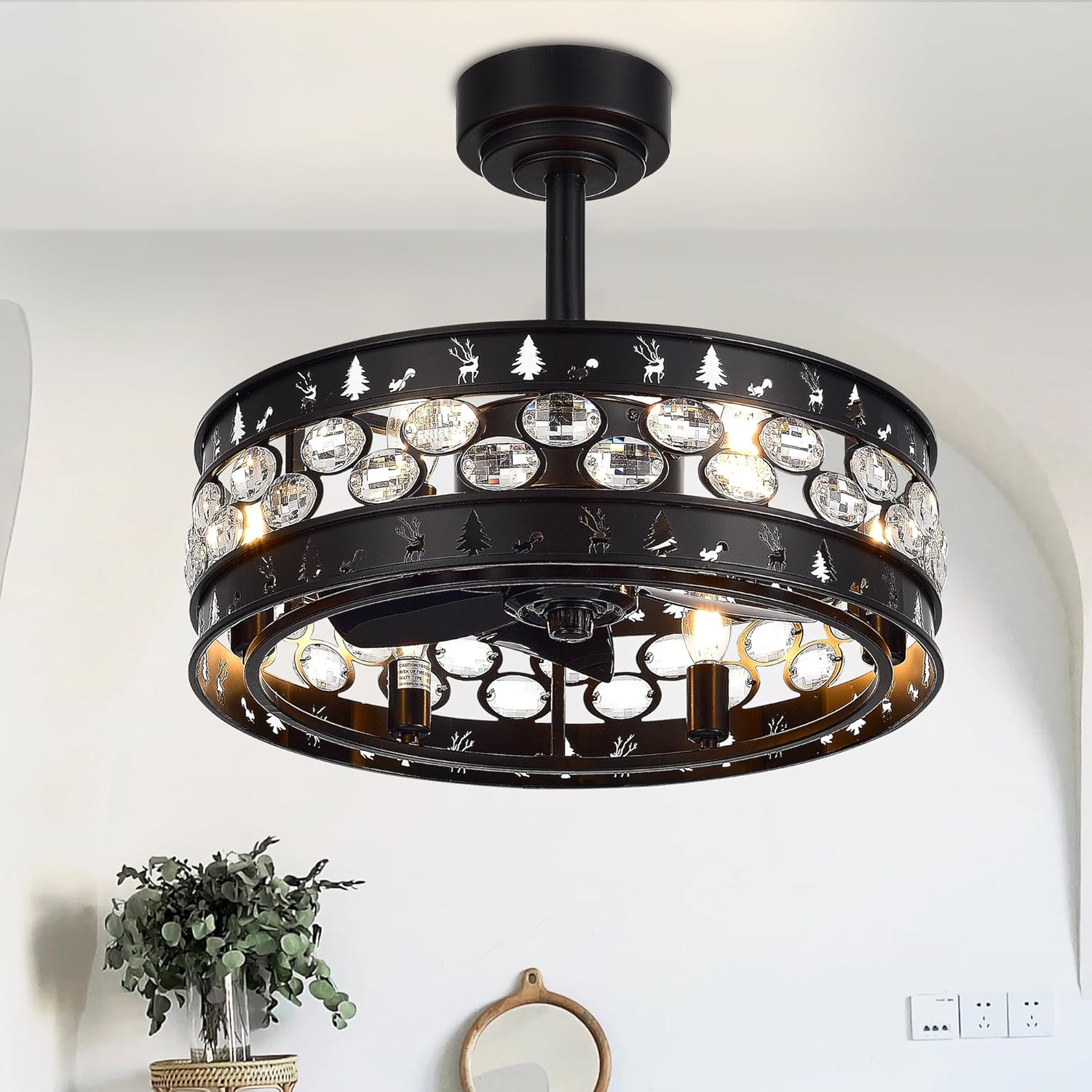 Breezary Ventiladores de techo enjaulados de 20 pulgadas con control remoto de luz, 5 aspas reversibles, motor de CA silencioso, temporizador,