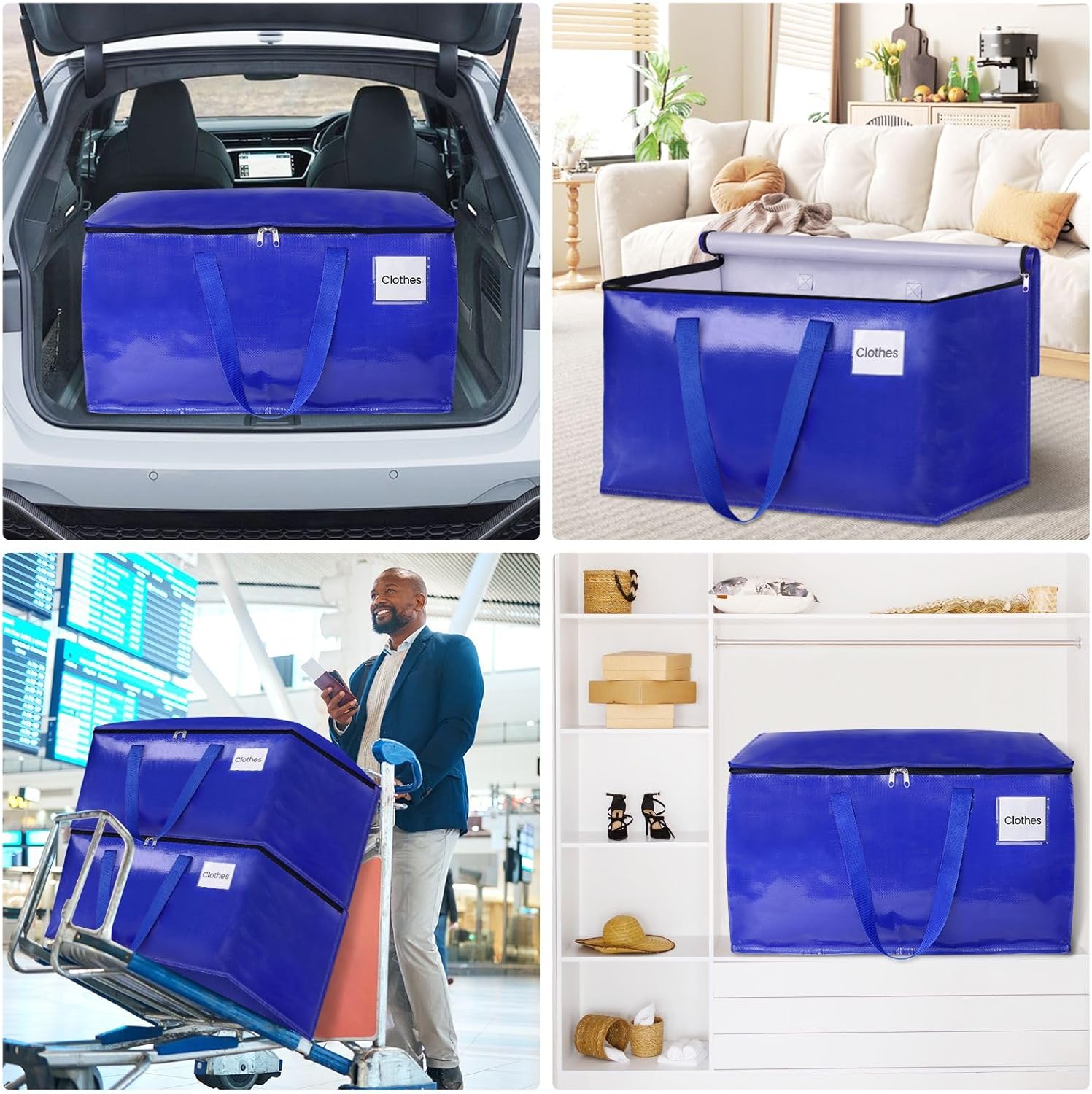 Paquete de 4 bolsas de mudanza resistentes de 125 litros, cajas de mudanza con asas reforzadas y cremalleras de alta calidad, bolsas de