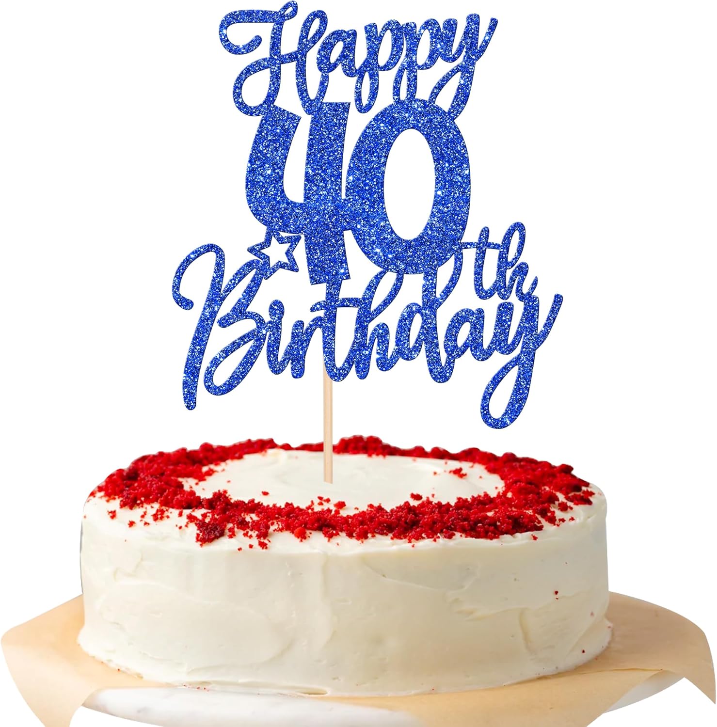1 pieza de decoración de pastel de feliz cumpleaños 40 con purpurina y saludos a 40 años, selección de pastel de cuarenta y hola 40, fabulosa