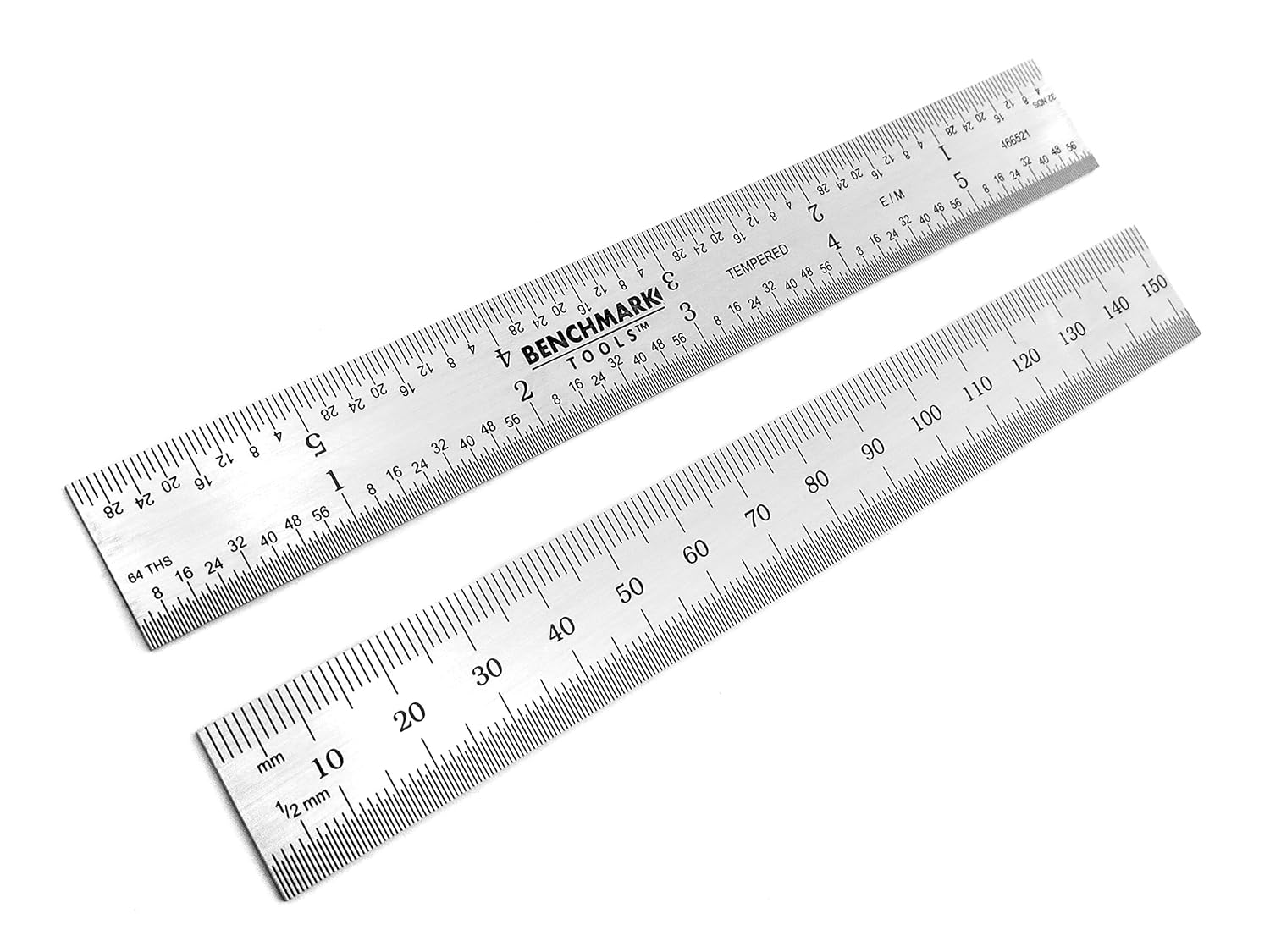 Benchmark Tools 466521 Regla de maquinista rígida inglesamétrica de 5.906 in  6 pulgadas con marcas MM.0.197 in, 132 y 164, acabado cepillado de