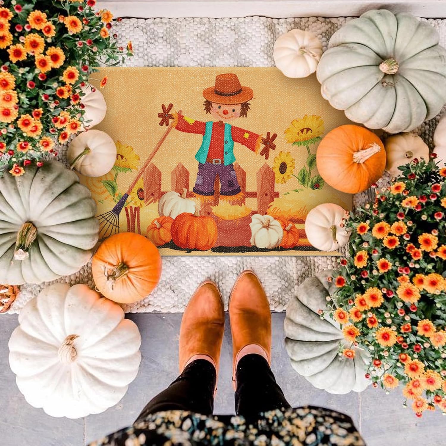 Alishomtll Tapete de cosecha de otoño, decoración de Acción de Gracias, antideslizante y lavable, tapete decorativo de bienvenida de otoño, interior