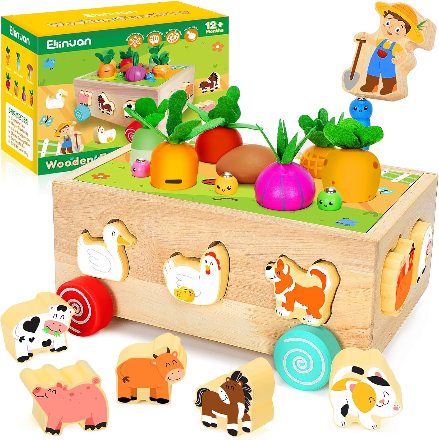 Juguetes Montessori de madera para bebés y niños de 1, 2 y 3 años, juguetes de animales de granja de madera, regalos de cumpleaños de Navidad para