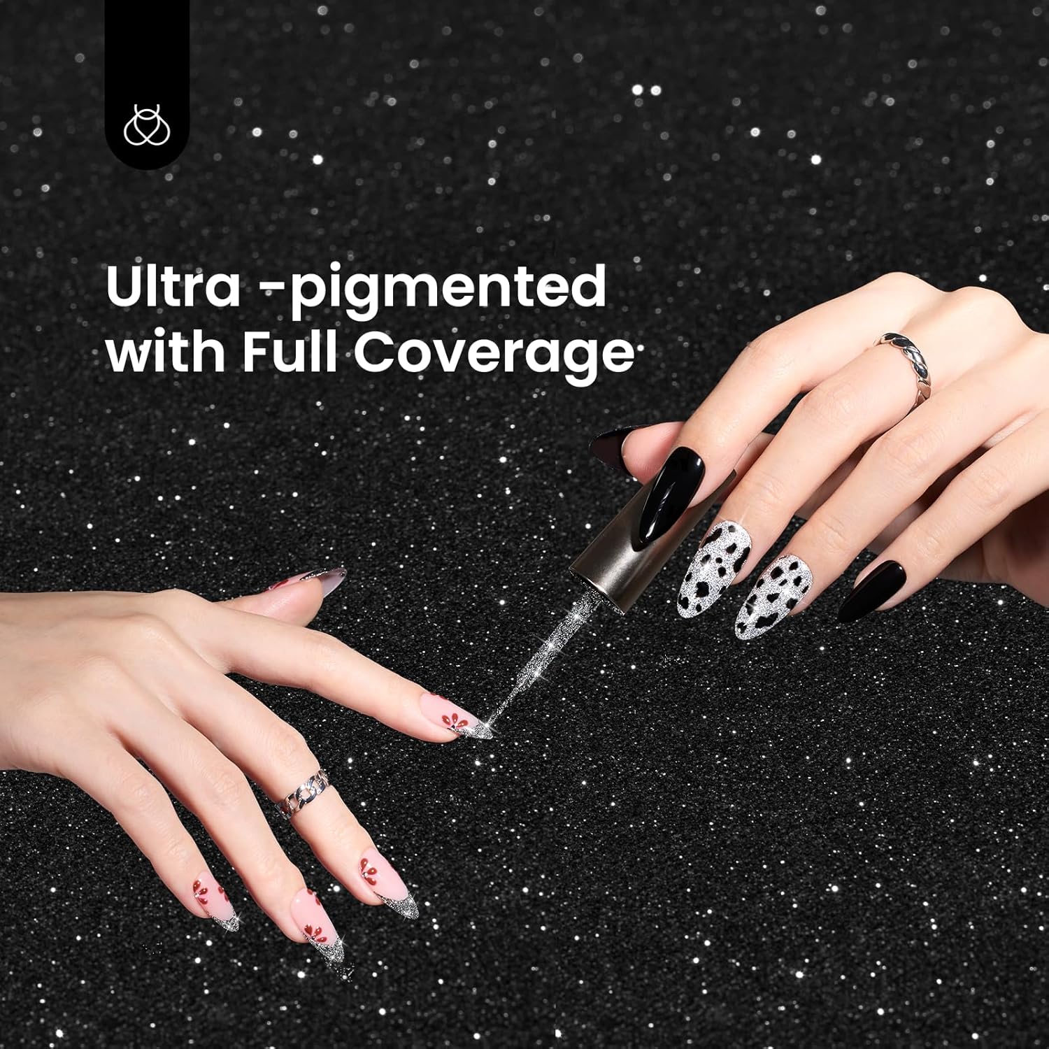 Beetles Gel Polish Juego de 2 esmaltes de uñas con revestimiento de purpurina Midnight Clubbing, esmalte de uñas de gel negro plateado con purpurina