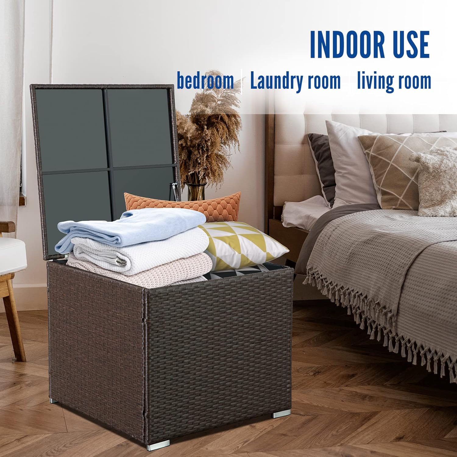 HYDRAGARDEN Caja de cubierta de 88140 galones con forro interior, cajas de almacenamiento grandes de ratán 2 en 1, contenedor de mimbre para