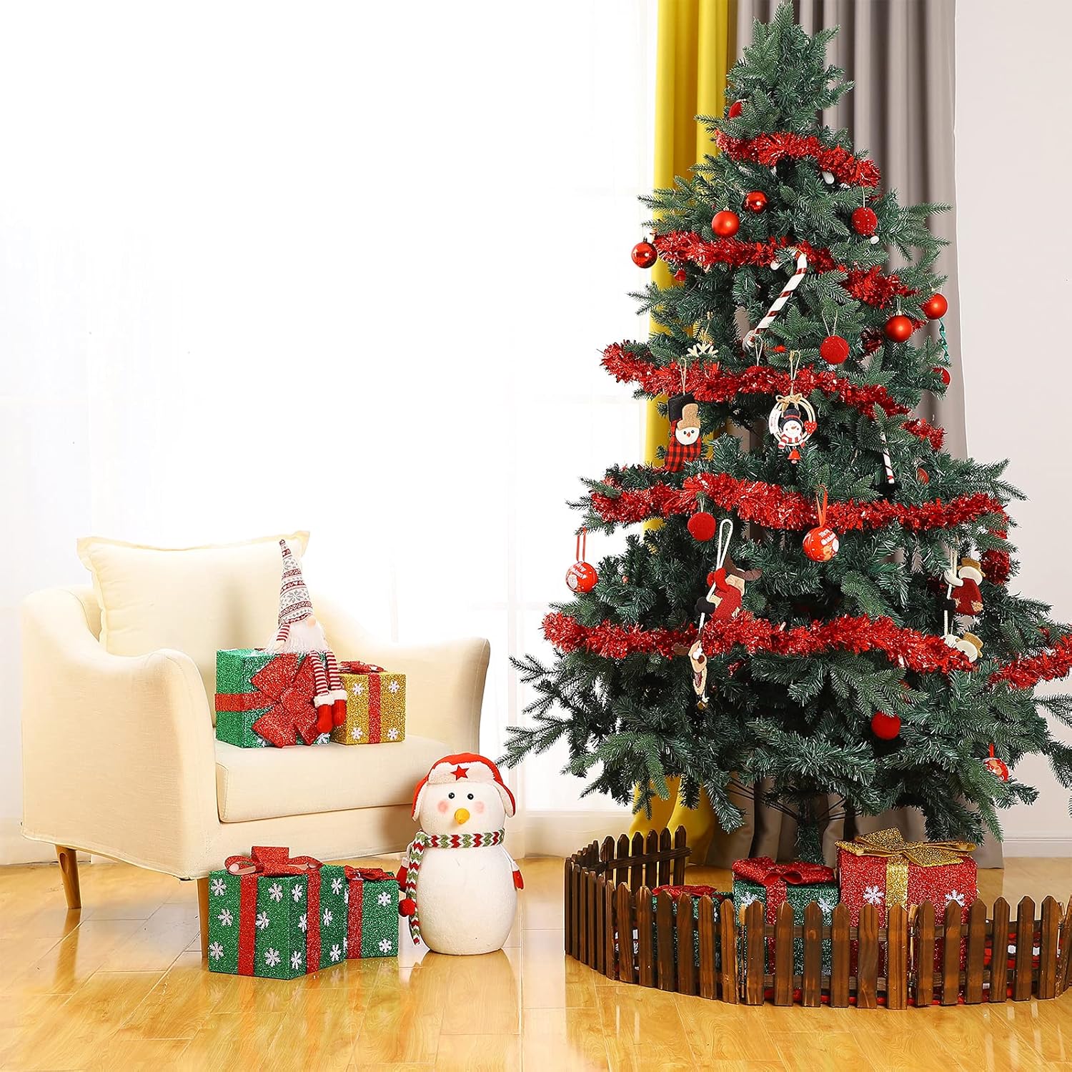 Guirnalda de oropel de Navidad de 59 pies con torsión metálica, guirnalda colgante brillante para árbol de Navidad, suministros de fiesta Dingion