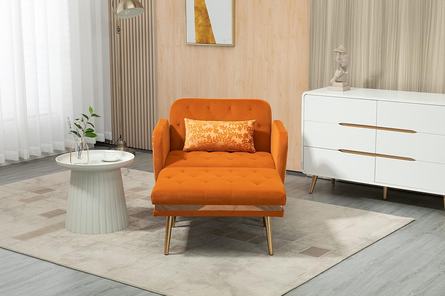 Sillón tumbona 2 en 1, silla convertible de terciopelo con 3 ángulos reclinables, sofá interior con otomana y una elegante almohada, silla