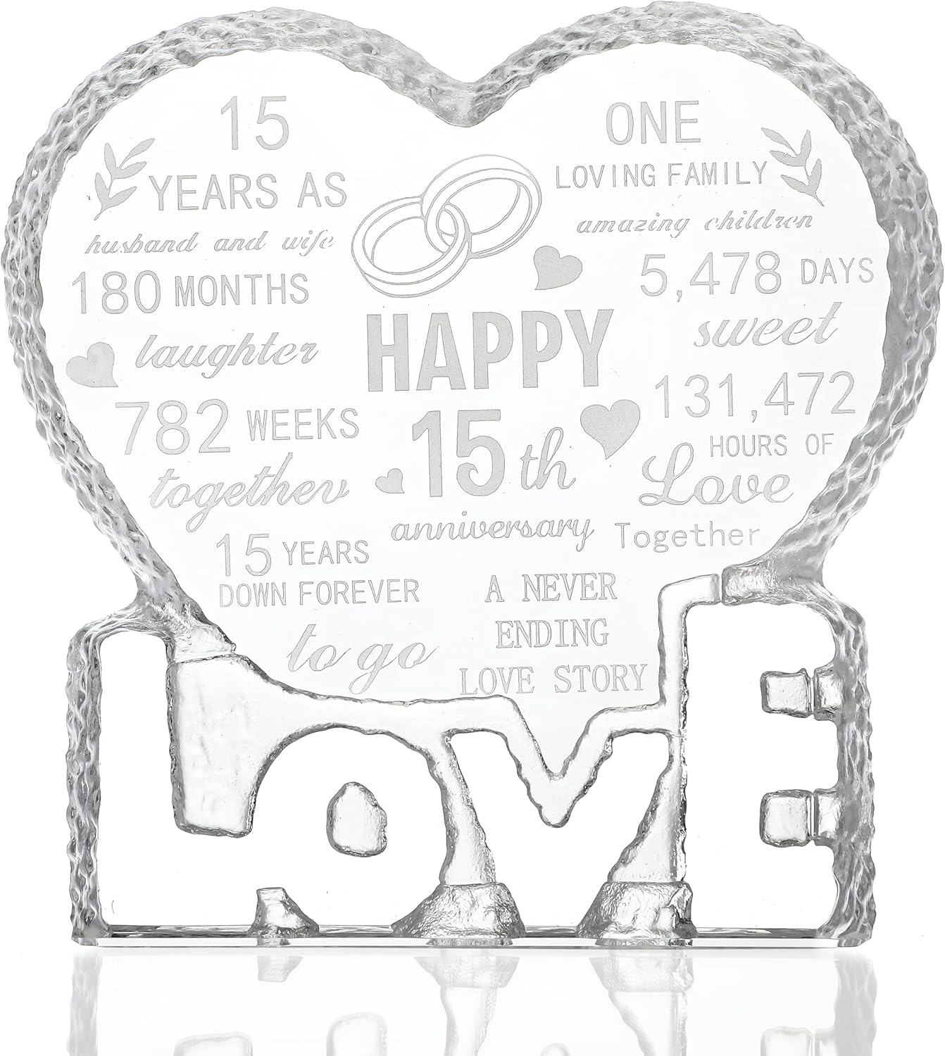H&D Hyaline&Dora Pisapapeles de aniversario de boda de 15 años, 15 años, escultura de cristal, regalo de recuerdo personalizado con corazón grabado