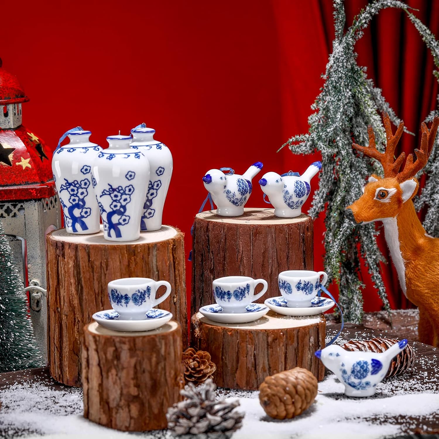 9 piezas de huevos colgantes de Pascua, adornos de porcelana azul y blanco, huevo de Pascua colgante de Pascua, adornos colgantes decorativos para