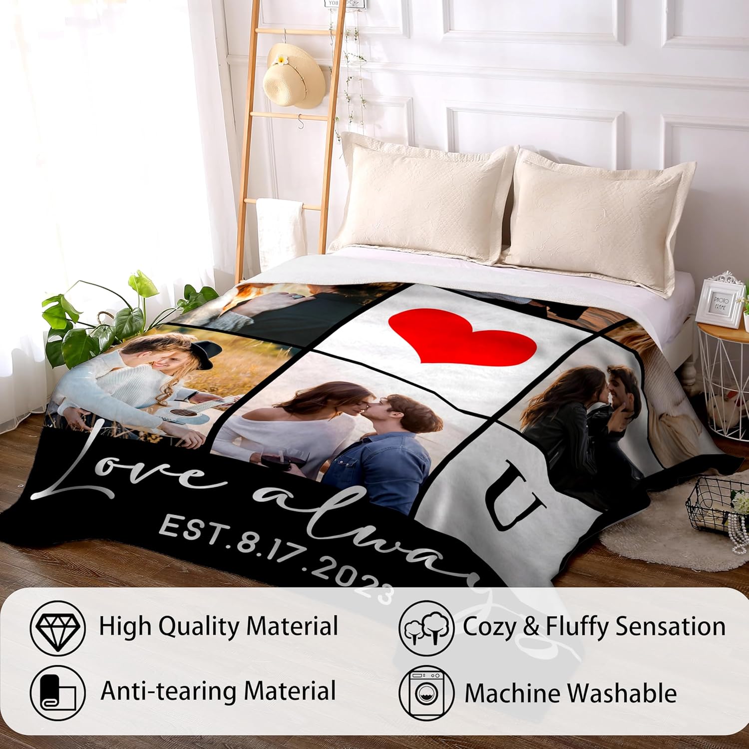 Funny DIY Regalos personalizados para parejas para novio, novia, esposa, marido, regalos para el día de San Valentín para él y ella, manta de fotos