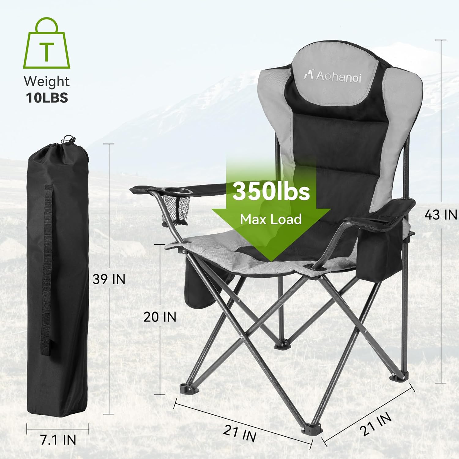 Aohanoi Silla de campamento con calefacción, paquete de 2 sillas de campamento para personas pesadas, sillas de campamento plegables al aire libre