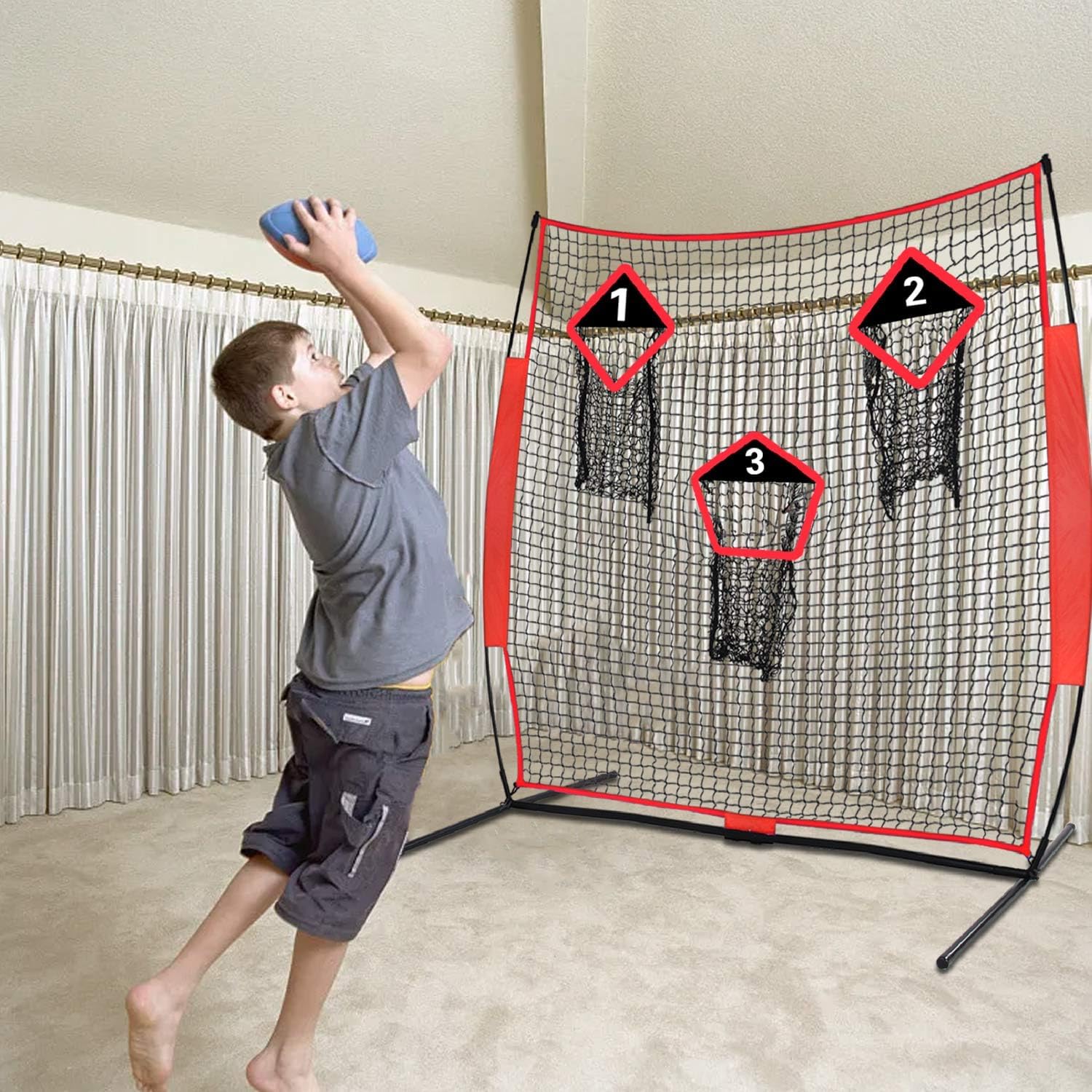 FLITURE Red de fútbol para lanzar, red de fútbol de 6 x 6 pies con tres bolsillos de objetivo, red de equipo de entrenamiento de fútbol para patio