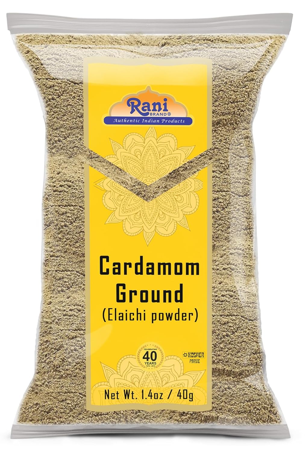 Rani Cardamomo (Elachi) Molido, especia india en polvo, 1.4 oz (40 g)  Todo natural  Sin color añadido  Apto para gluten  Vegano  Sin OMG  Sin sal