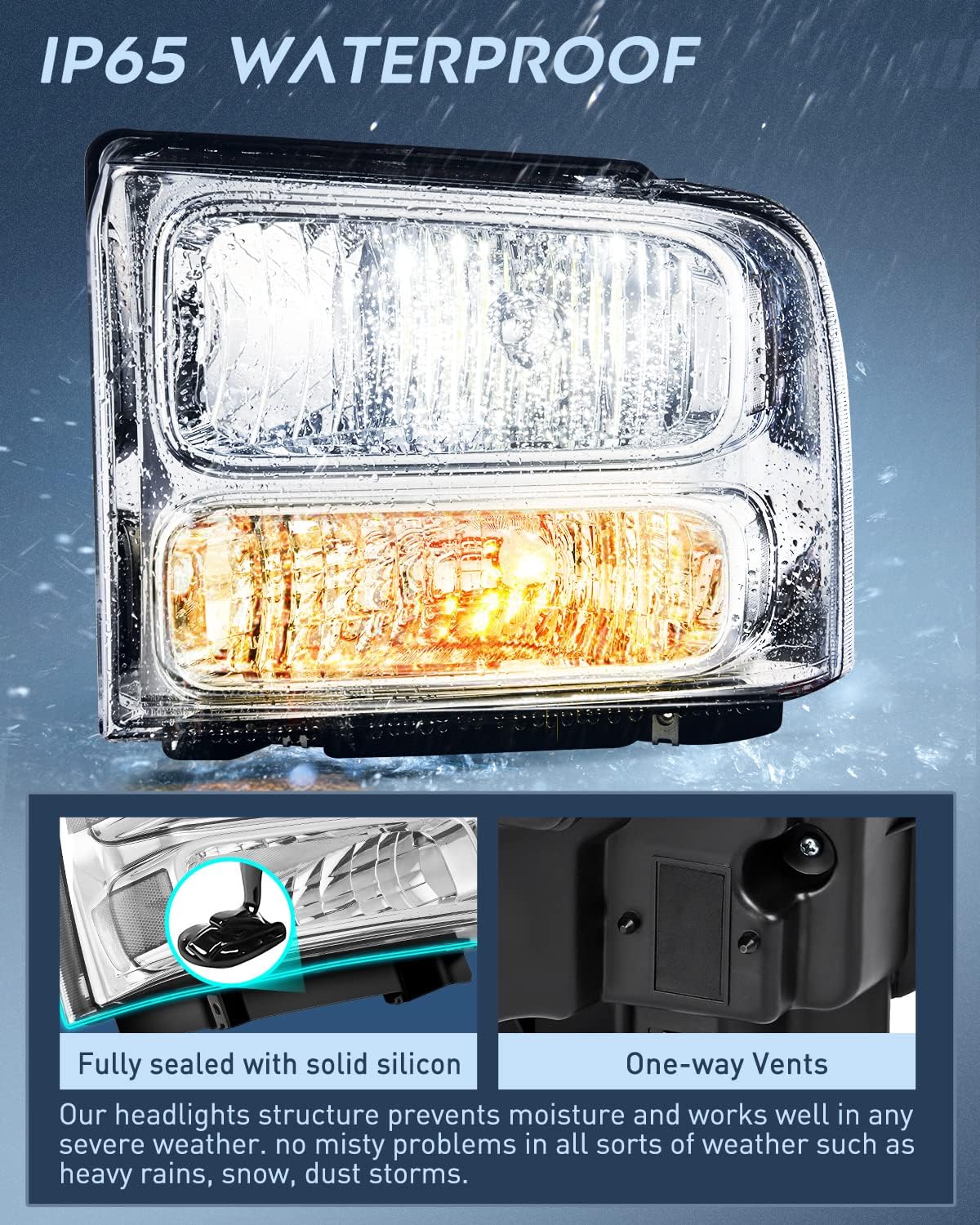 Nilight Reemplazo del conjunto de faros delanteros 2005 2006 2007 F250 F350 F450 F550 carcasa cromada súper resistente, lente transparente de