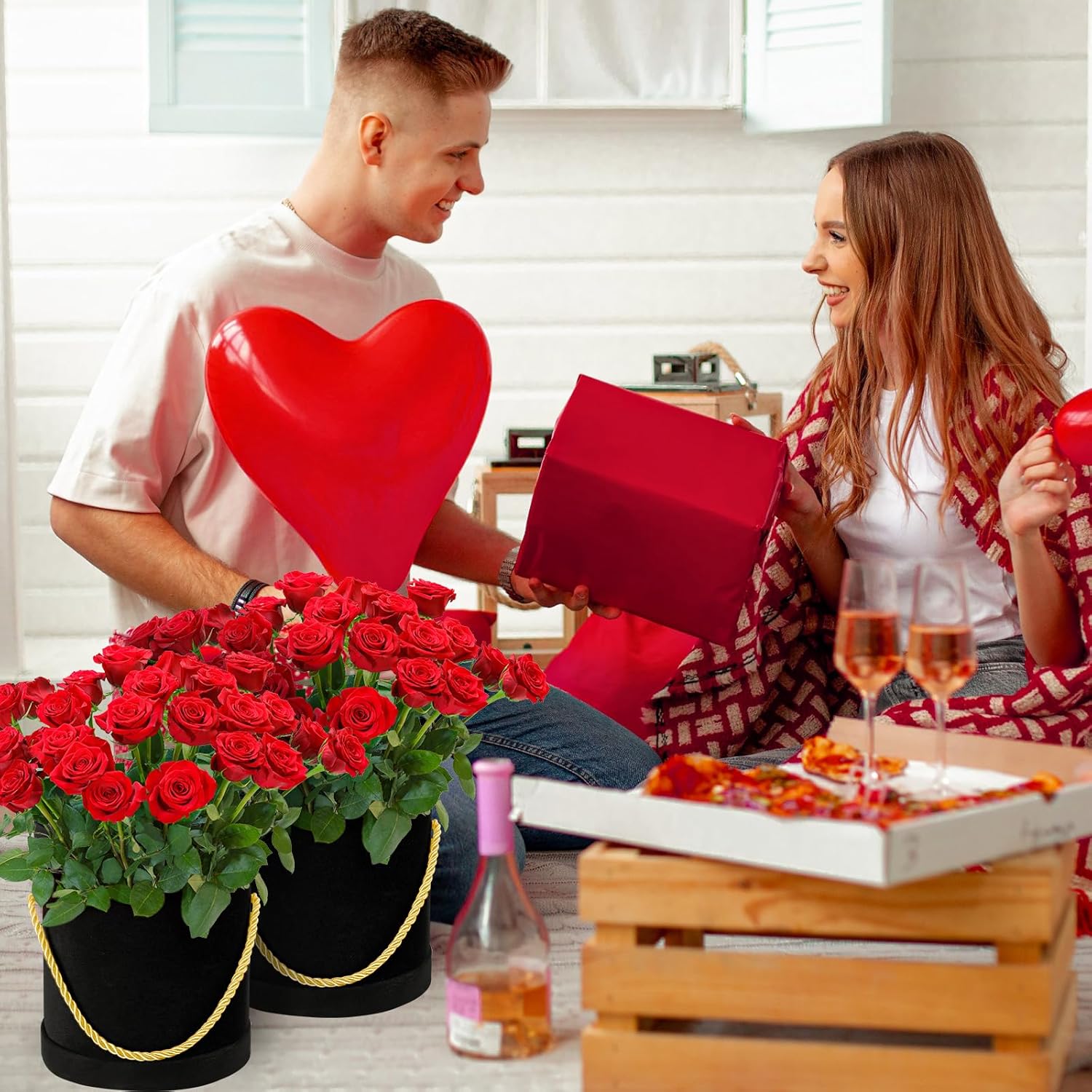 Uiifan 6 cajas redondas de terciopelo con tapas, caja de regalo de terciopelo para boda con asa para arreglos de regalo de flores de lujo, regalos