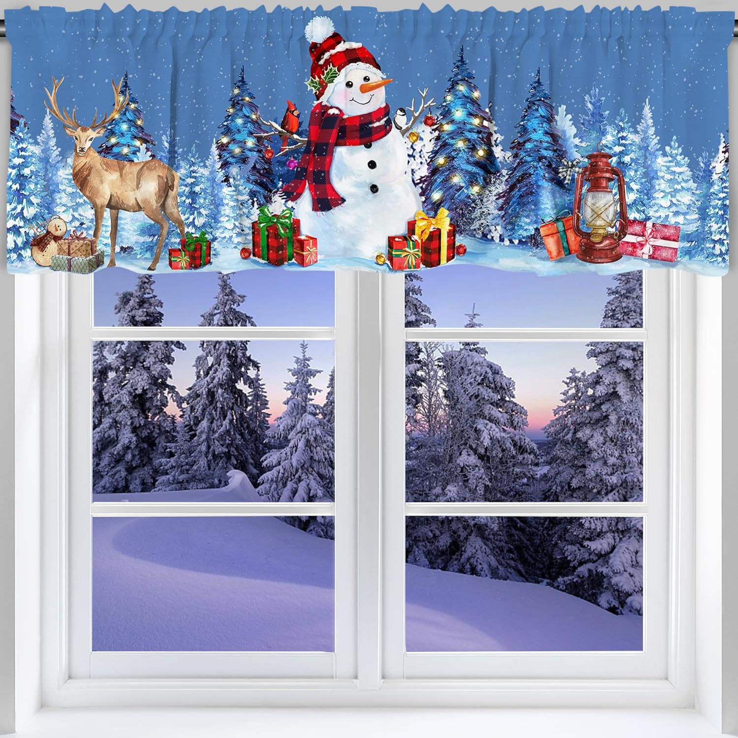 Cortina de cenefa de Navidad de muñeco de nieve para cocina, 18 x 54 pulgadas, decoración de ventana de cocina, cenefas de invierno de ciervos para
