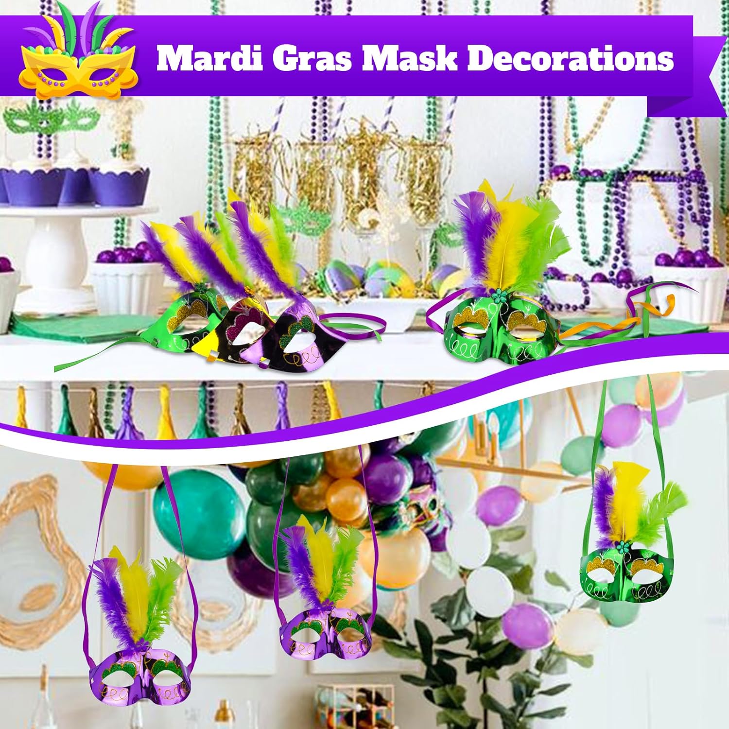 24 máscaras de Mardi Gras con plumas, máscaras para mujeres y hombres, accesorios de disfraz de Mardi Gras, suministros de recuerdos de fiesta de