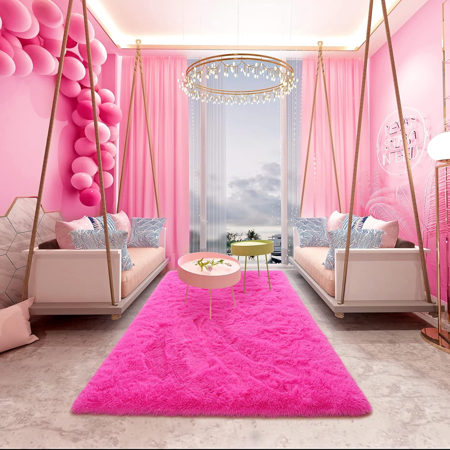 Noahas Alfombras mullidas de color rosa intenso para dormitorio, 4 x 6 pies, alfombra suave para habitación de niños, alfombras gruesas para sala de