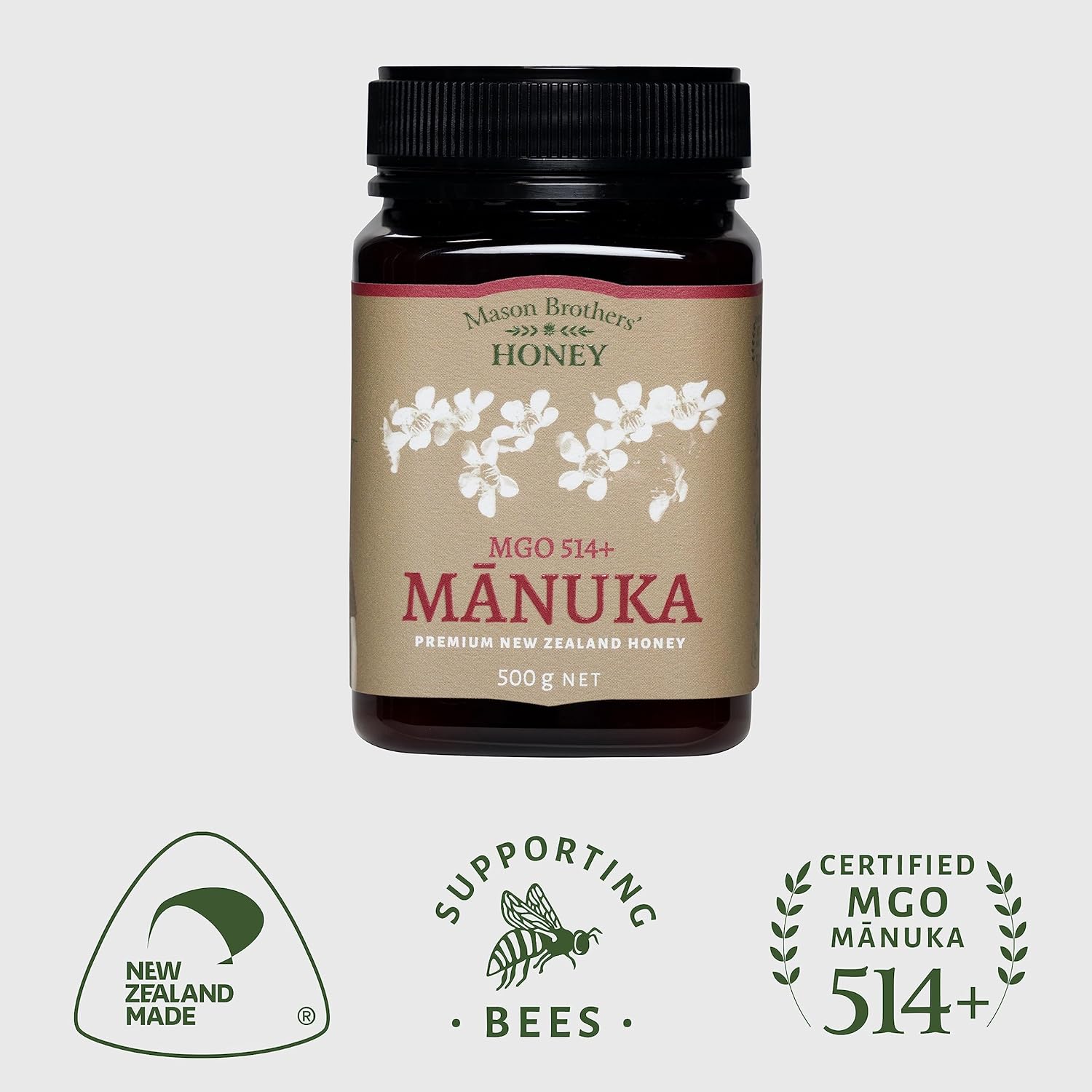 Mason Brothers’ Raw Manuka Honey MGO 263+ MG 514+  Miel de Nueva Zelanda, certificado MGO2x 17.6oz