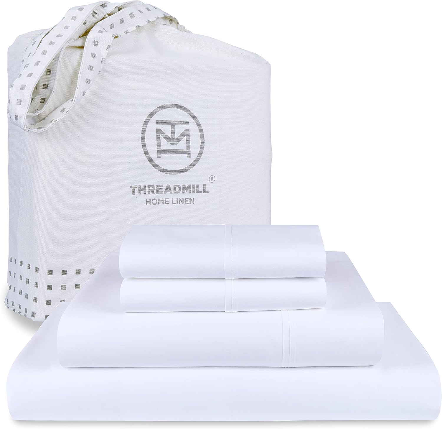 Threadmill Home Linen Bedding – Juego de sábanas de 300 hilos, 100 % algodón, juego de cama de lujo, 4 piezas, tejido de satén suave, color blanco,