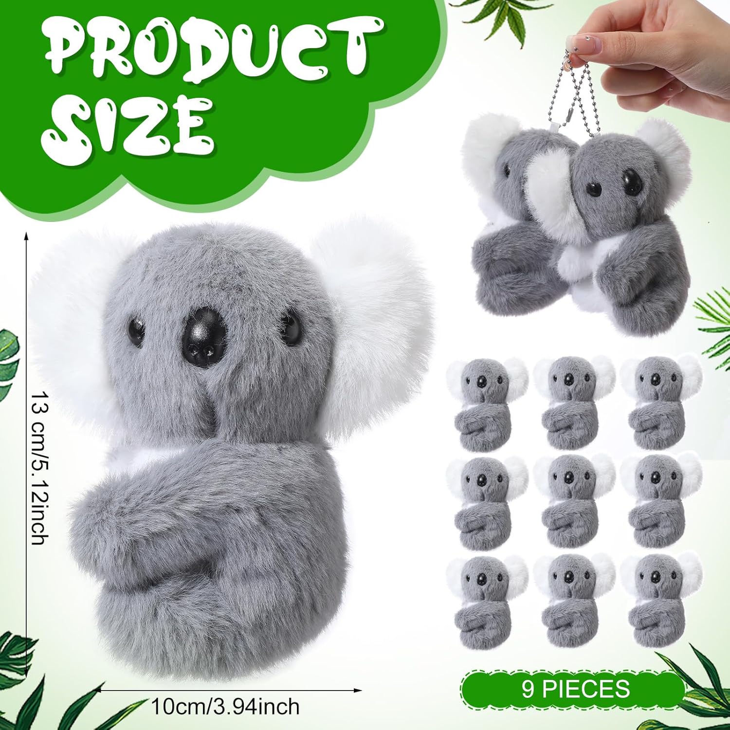 Poen 9 piezas de animales de peluche de koala de peluche, lindos animales de peluche pequeños, mini juguete de koala con cadena de perlas, koala