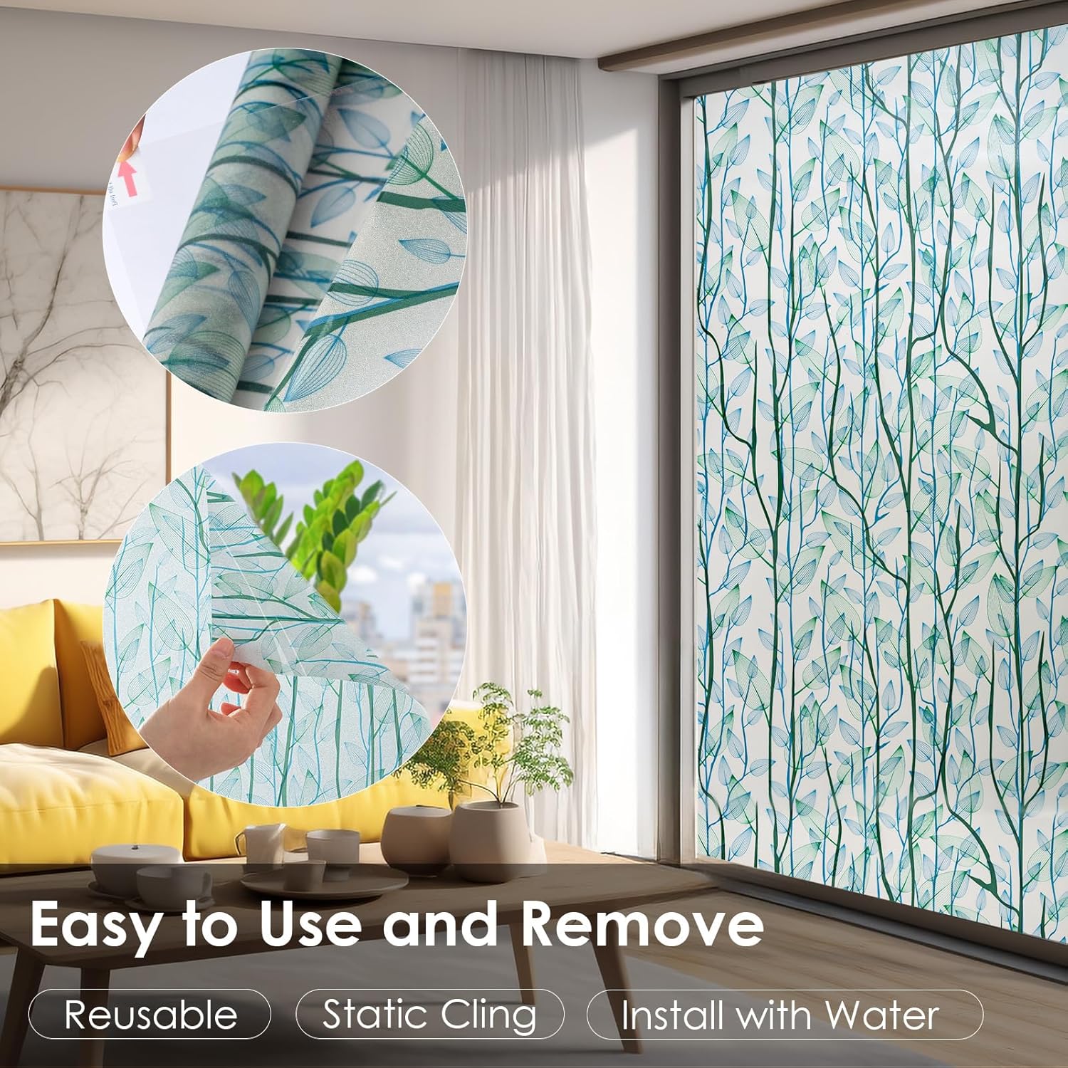 DKTIE Película de privacidad para ventana con herramientas de instalación, vitrales decorativos para el hogar, adhesivo estático para ventana de