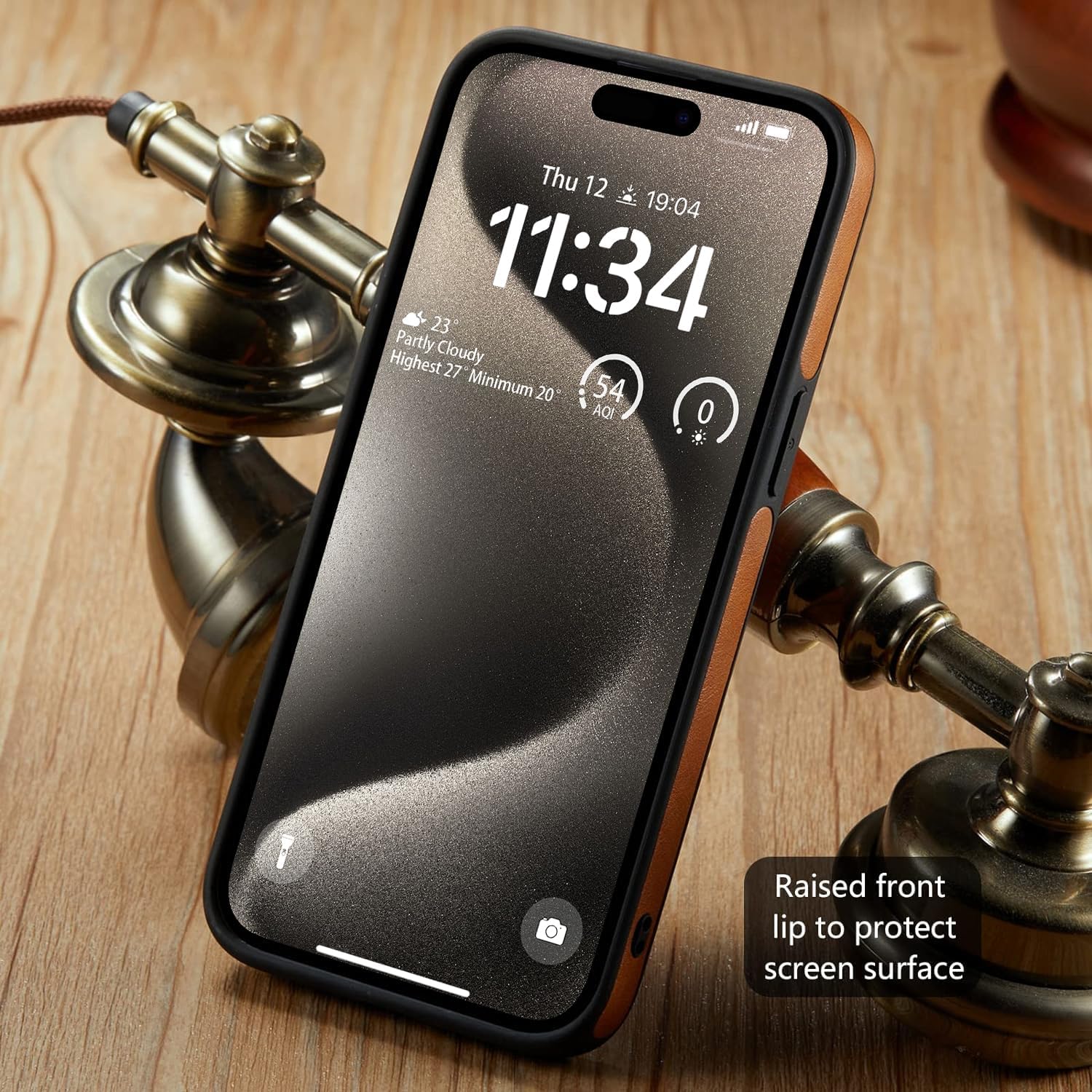 Casus – Funda de cuero vegano diseñada para iPhone 15 Pro, diseño delgado, diseño clásico, elegante, delgada funda protectora (2023) de 6.1 pulgadas