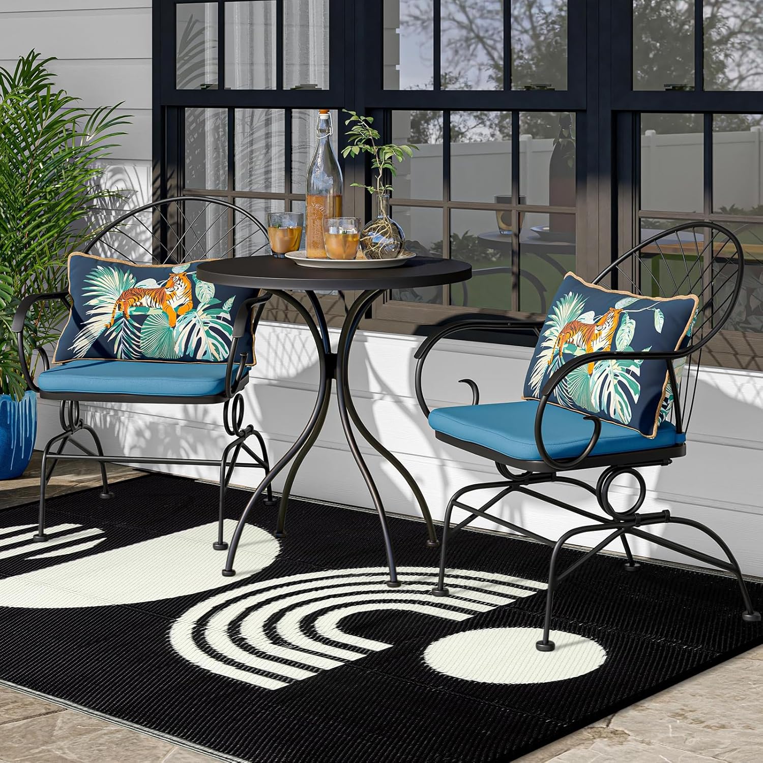 Wonnitar Nueva alfombra para exteriores, negro y blanco 4×6