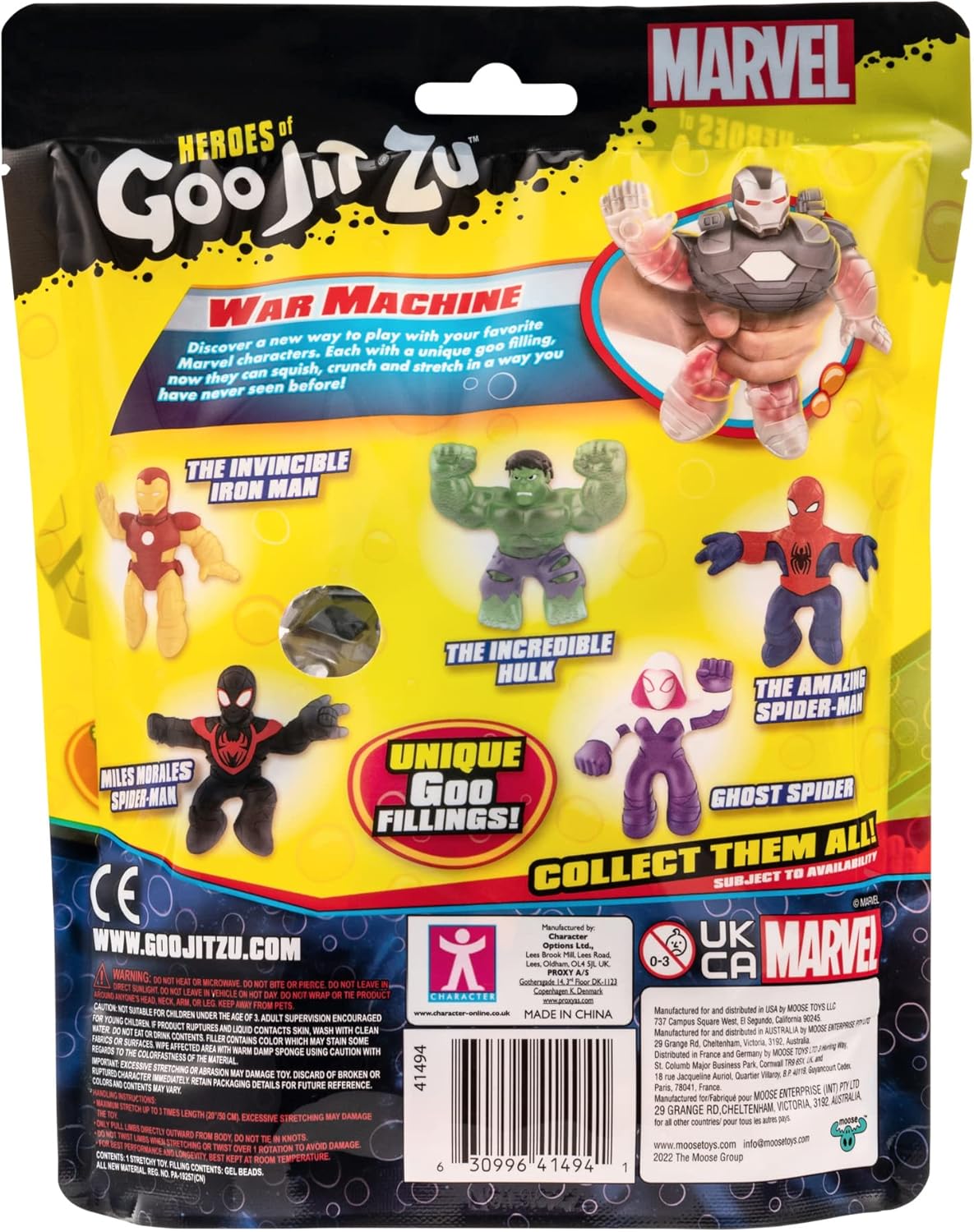 Heroes of Goo Jit Zu Marvel War Machine Hero Pack  Figuras de Marvel rellenas de cuentas súper Scrunchy de 4.5 pulgadas de alto (41494)