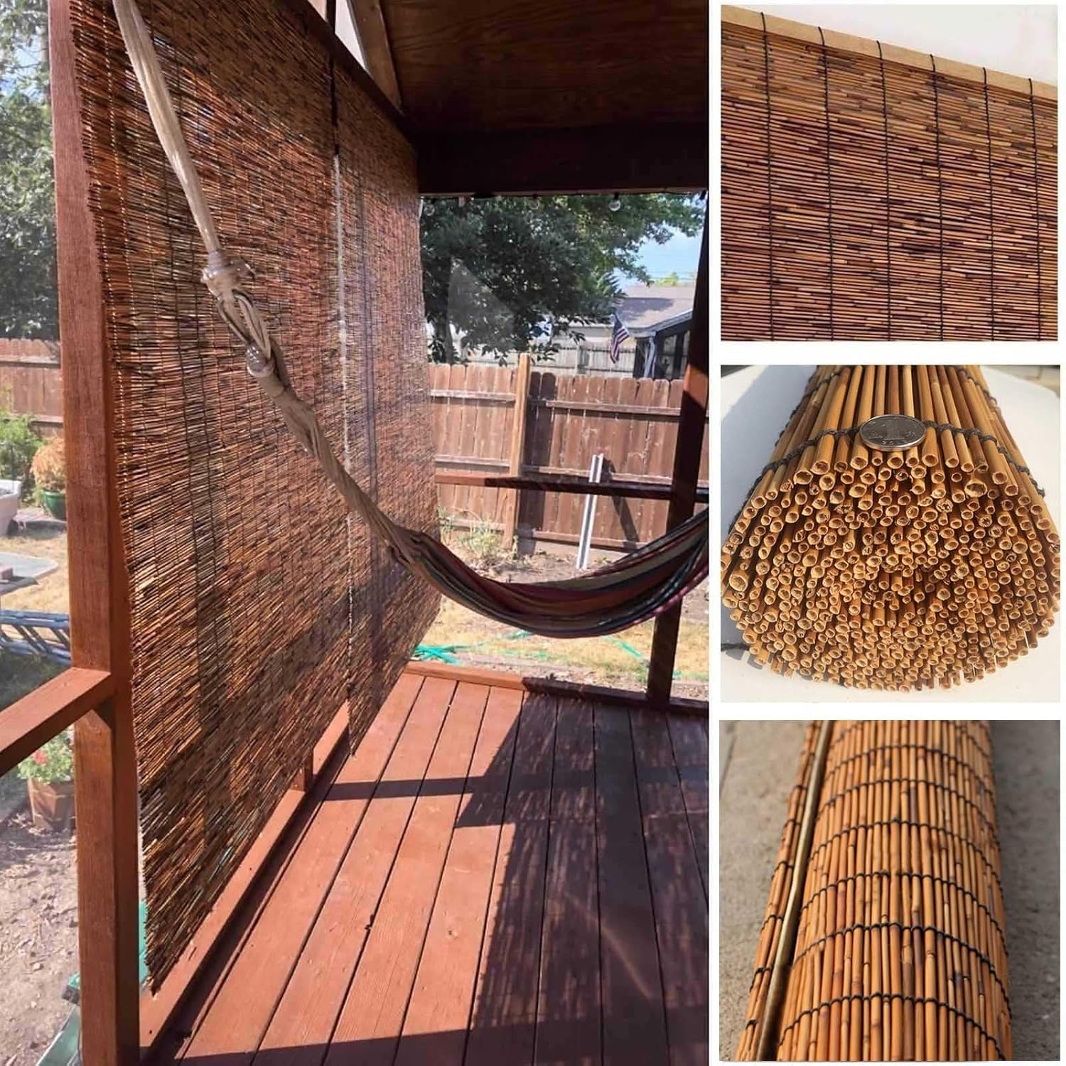 Persianas de patio enrollables para exteriores, persianas de bambú para patio al aire libre, persianas de caña de sombreado con aislamiento Thernal,