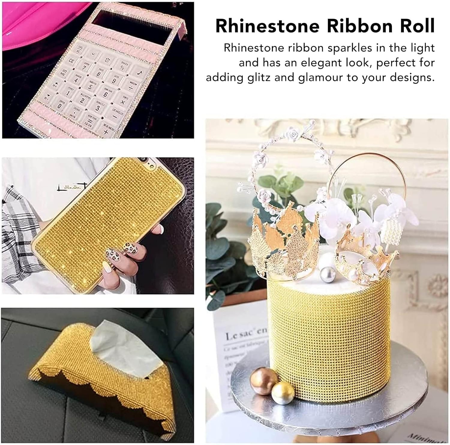 2 rollos de cintas de resina con diamantes de imitación de 5 yardas, tiras autoadhesivas, rollo de piedras preciosas para manualidades,